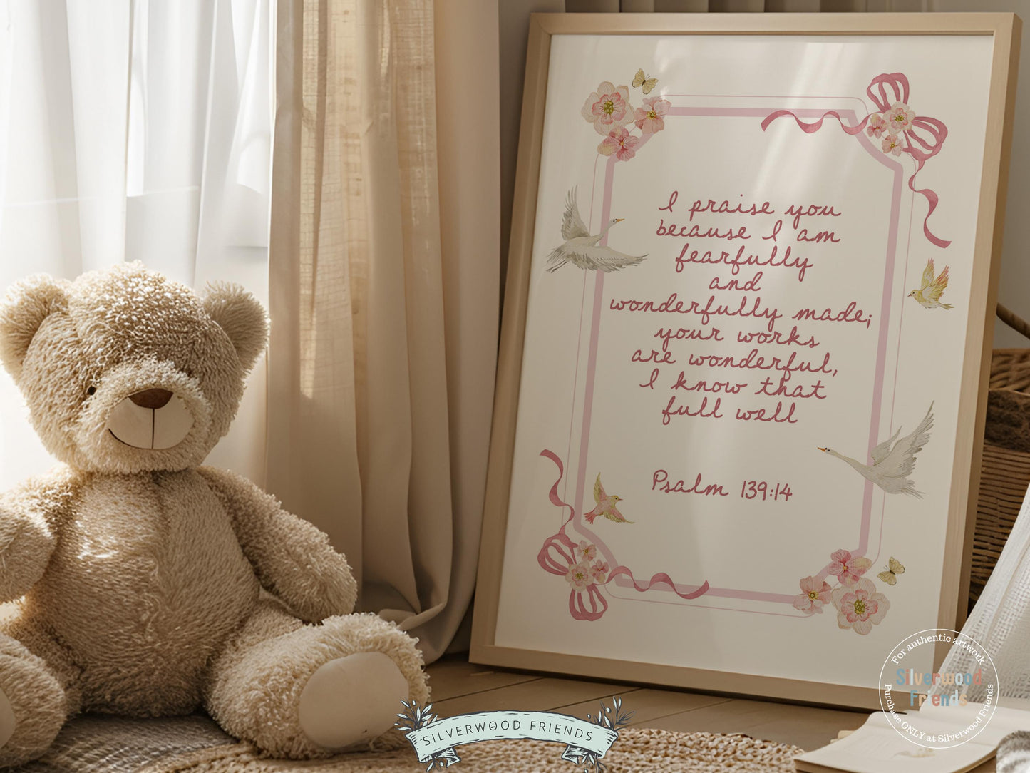 Psalm 139:14 Nursery Wall Art, Fearfully and Wonderfully Made Bible Verse Print, Baby Girl Floral Goose Christian Nursery Decor (DIGITAL)