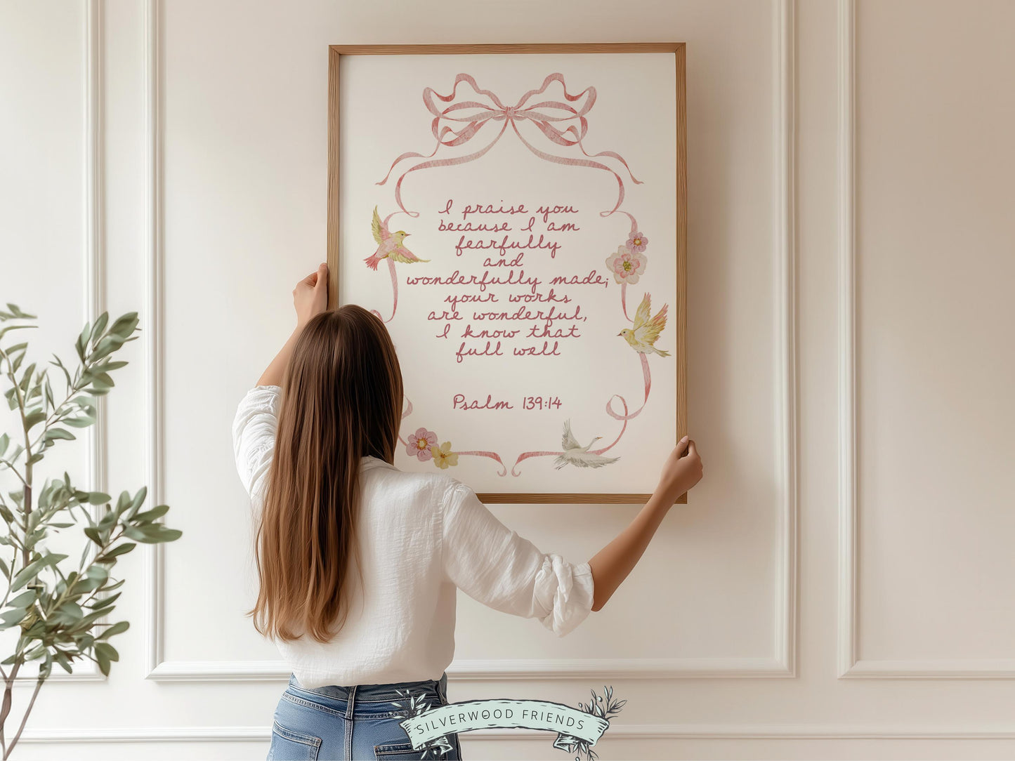 Psalm 139:14 Nursery Wall Art, Fearfully Wonderfully Made Bible Verse Print, Baby Girl Pretty Floral Goose Christian Nursery Decor (DIGITAL)
