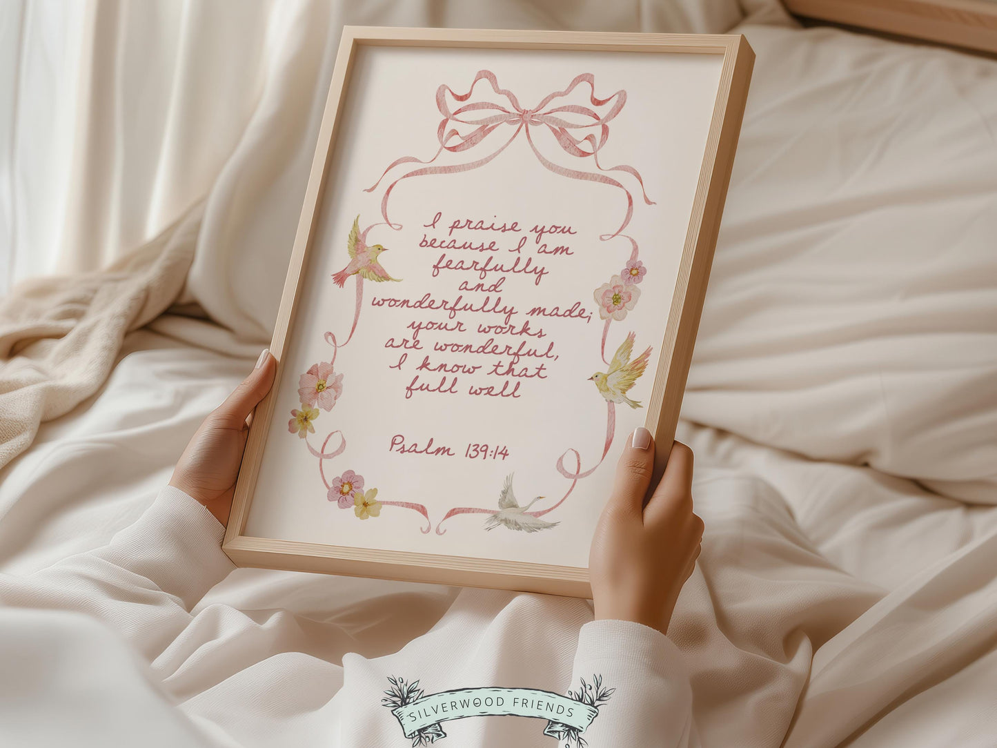 Psalm 139:14 Nursery Wall Art, Fearfully Wonderfully Made Bible Verse Print, Baby Girl Pretty Floral Goose Christian Nursery Decor (DIGITAL)