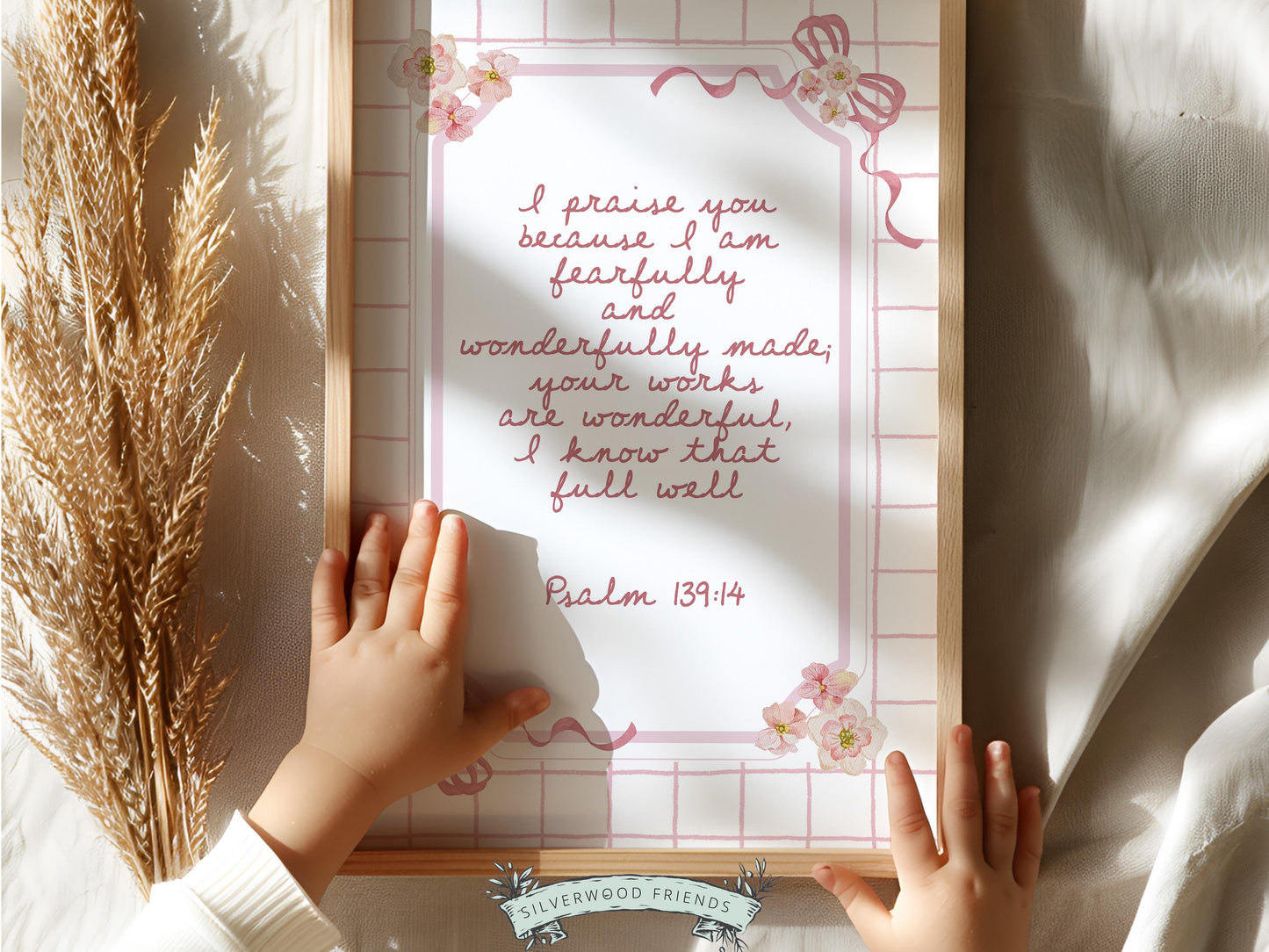 Psalm 139:14 Nursery Wall Art, Fearfully and Wonderfully Made Bible Verse Print, Baby Girl Floral Christian Nursery Decor, Digital Download