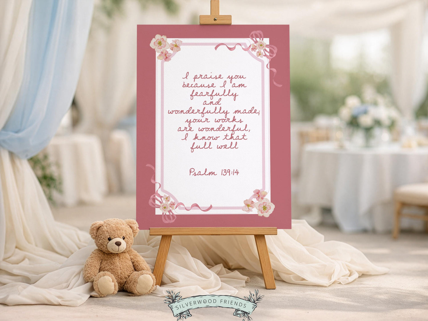 Psalm 139:14 Nursery Wall Art, Fearfully Wonderfully Made Bible Verse Print, Baby Girl Pink Floral Christian Nursery Decor Gift (DIGITAL)