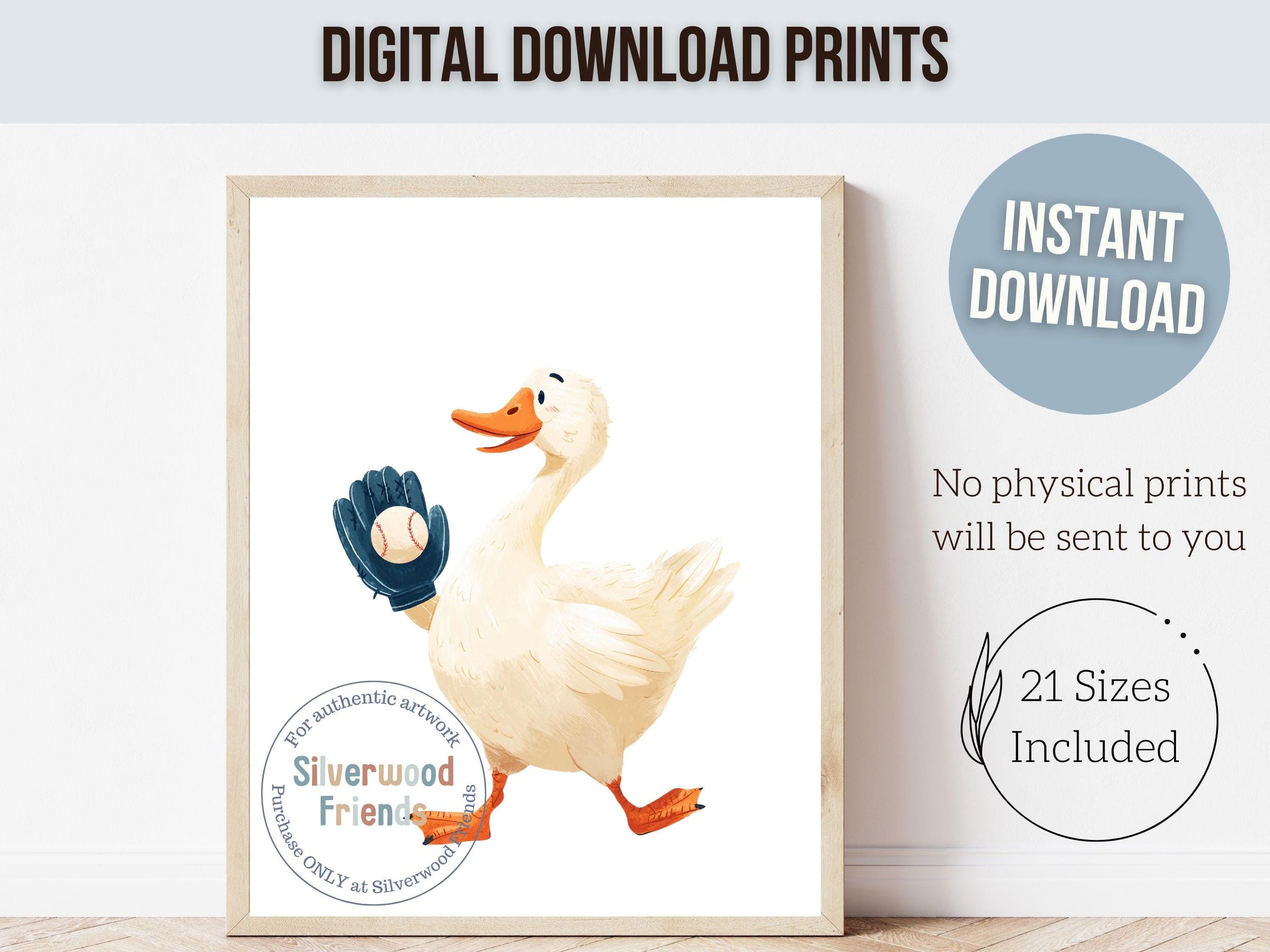 Set of 3 Baseball Duck Nursery Prints, Navy Blue Sports Nursery Decor, Softball Nursery Wall Art, Silly Goose Nursery Digital Print