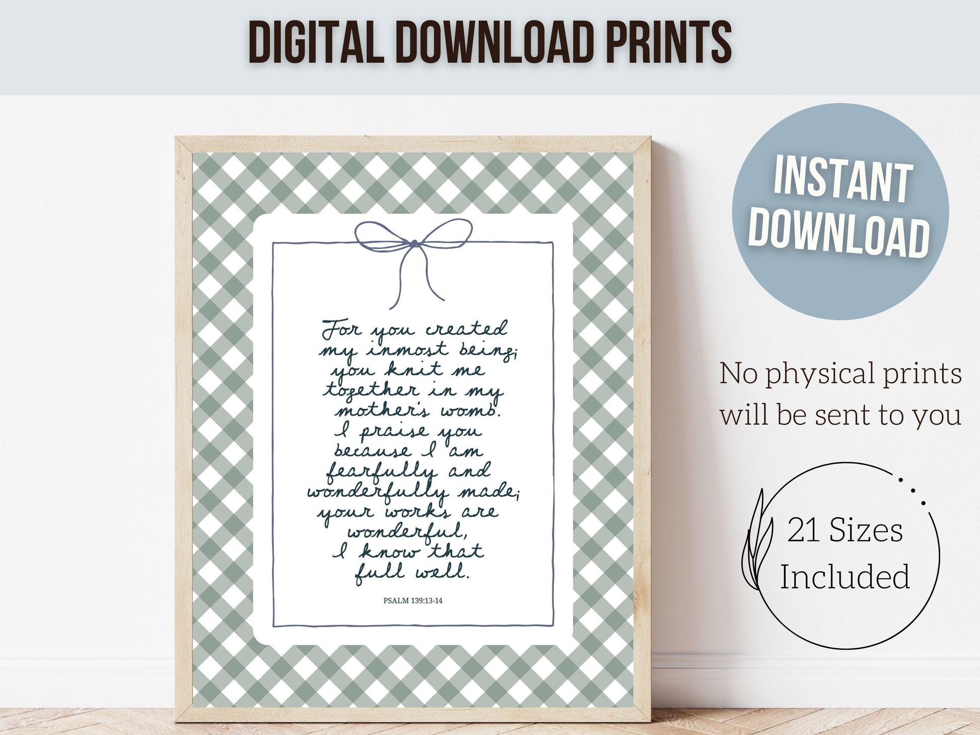 Christian Wall Art, Bible Verse Nursery Print, Christian Faith Nursery Decor, Scripture Nursery Wall Art, Psalm 139:13-14 (Digital Download)