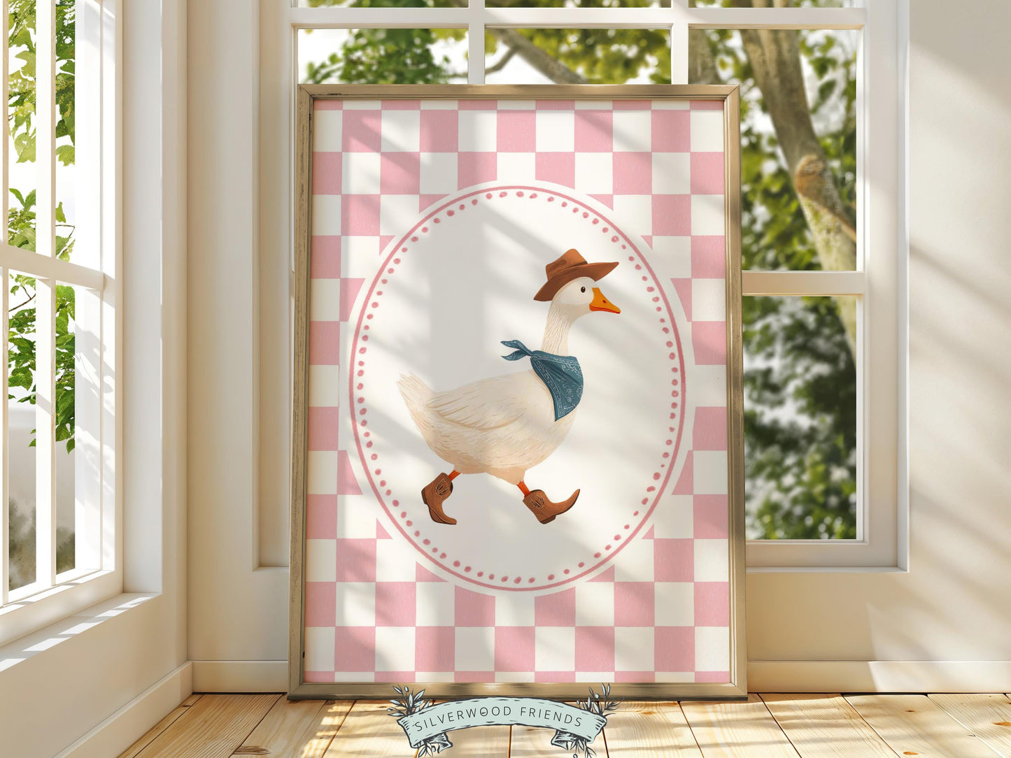 Vintage Cowboy Goose Nursery Wall Art, Toddler Cowgirl Western Theme, Pink Baby Girl Nursery Wall Decor, Western Duck Nursery Digital Print