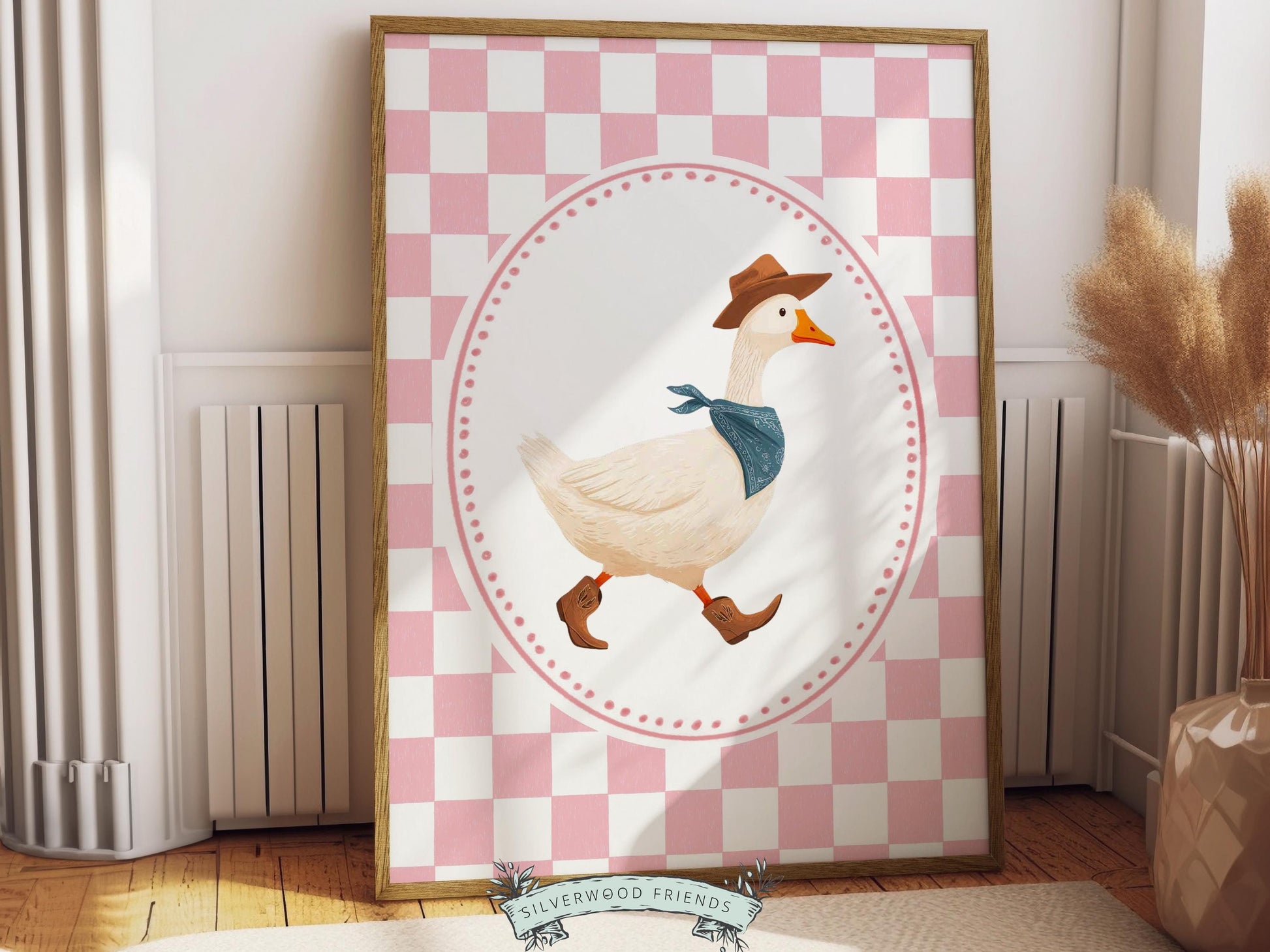 Vintage Cowboy Goose Nursery Wall Art, Toddler Cowgirl Western Theme, Pink Baby Girl Nursery Wall Decor, Western Duck Nursery Digital Print