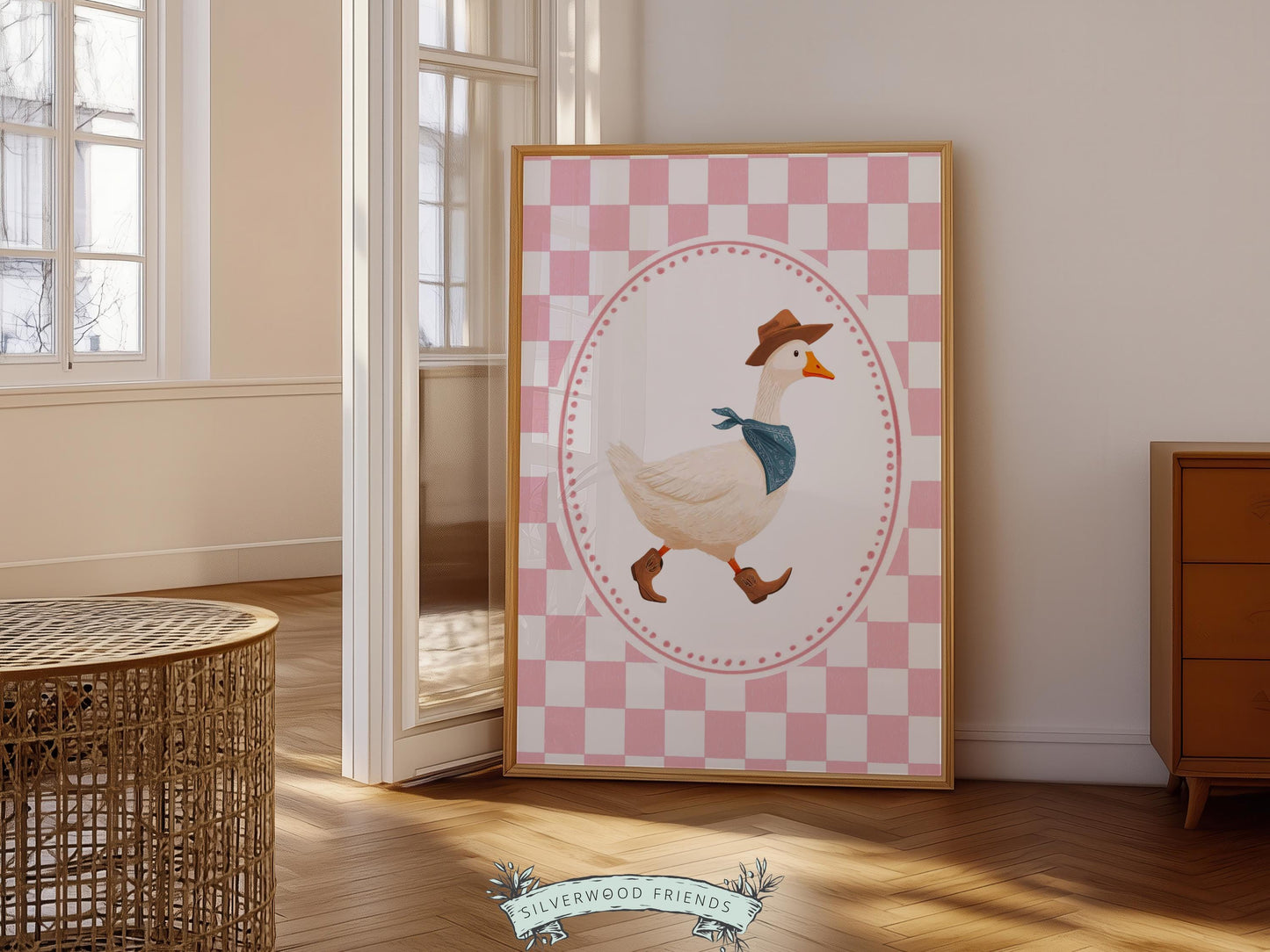 Vintage Cowboy Goose Nursery Wall Art, Toddler Cowgirl Western Theme, Pink Baby Girl Nursery Wall Decor, Western Duck Nursery Digital Print