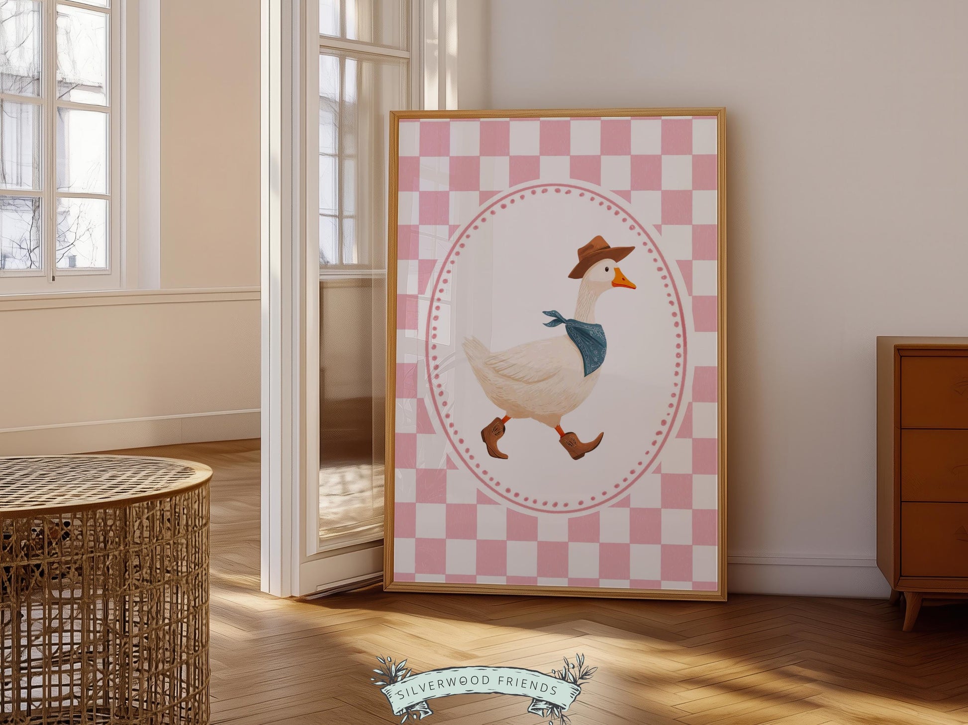 Vintage Cowboy Goose Nursery Wall Art, Toddler Cowgirl Western Theme, Pink Baby Girl Nursery Wall Decor, Western Duck Nursery Digital Print