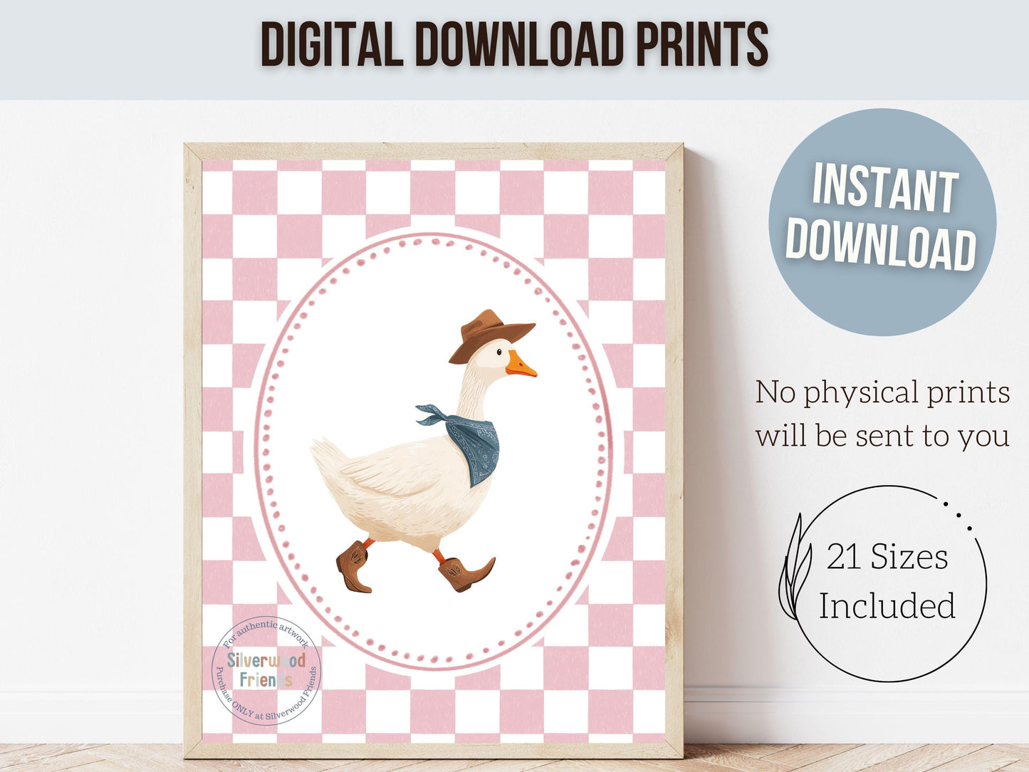 Vintage Cowboy Goose Nursery Wall Art, Toddler Cowgirl Western Theme, Pink Baby Girl Nursery Wall Decor, Western Duck Nursery Digital Print