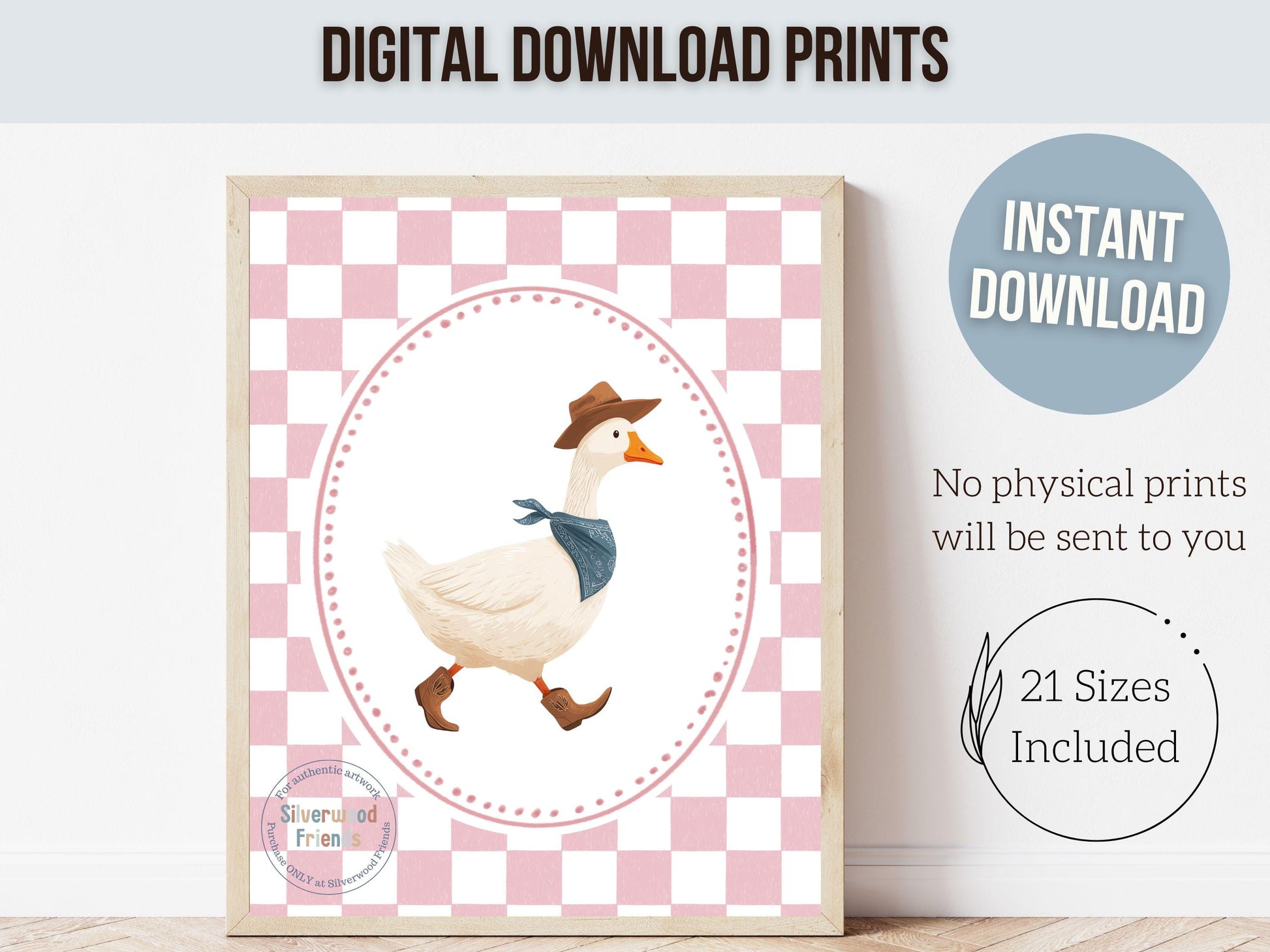 Vintage Cowboy Goose Nursery Wall Art, Toddler Cowgirl Western Theme, Pink Baby Girl Nursery Wall Decor, Western Duck Nursery Digital Print