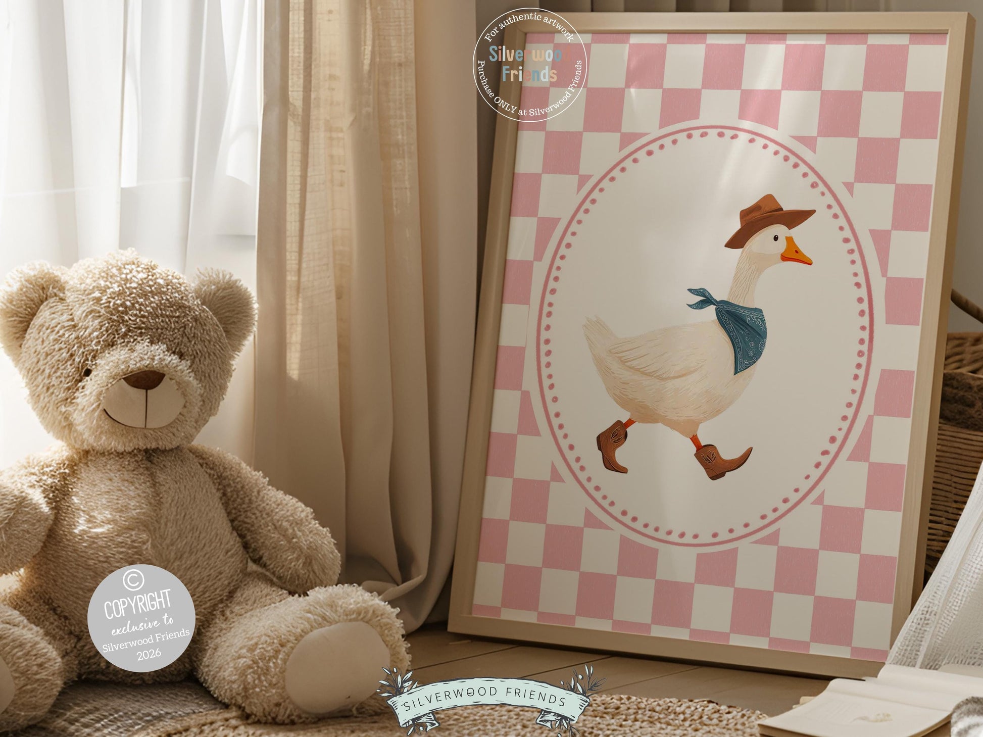 Vintage Cowboy Goose Nursery Wall Art, Toddler Cowgirl Western Theme, Pink Baby Girl Nursery Wall Decor, Western Duck Nursery Digital Print