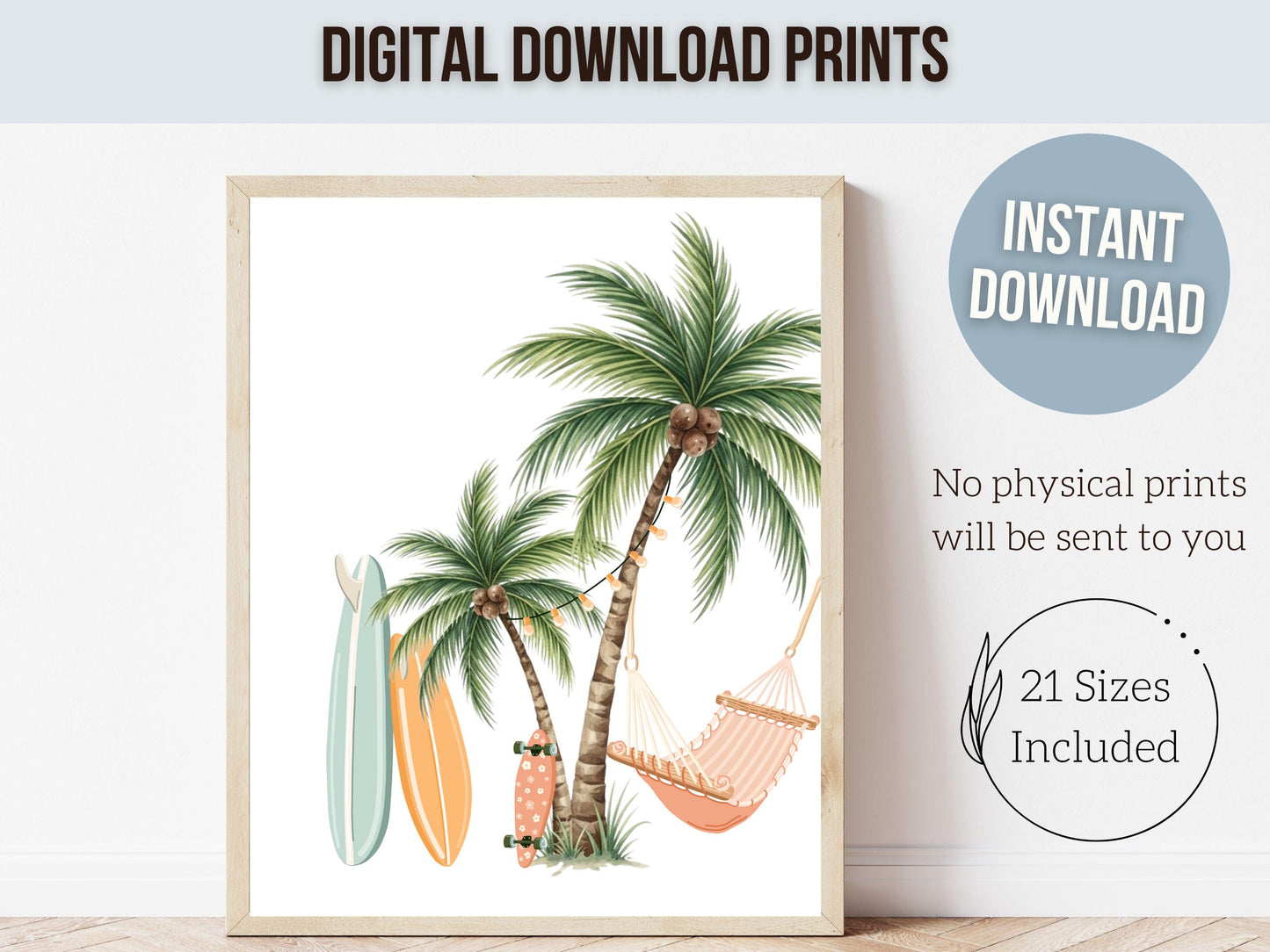 Set of 3 Surfboard Palm Tree Prints, Coastal Nursery Wall Art, Beach House Bedroom Wall Decor (Digital Download)