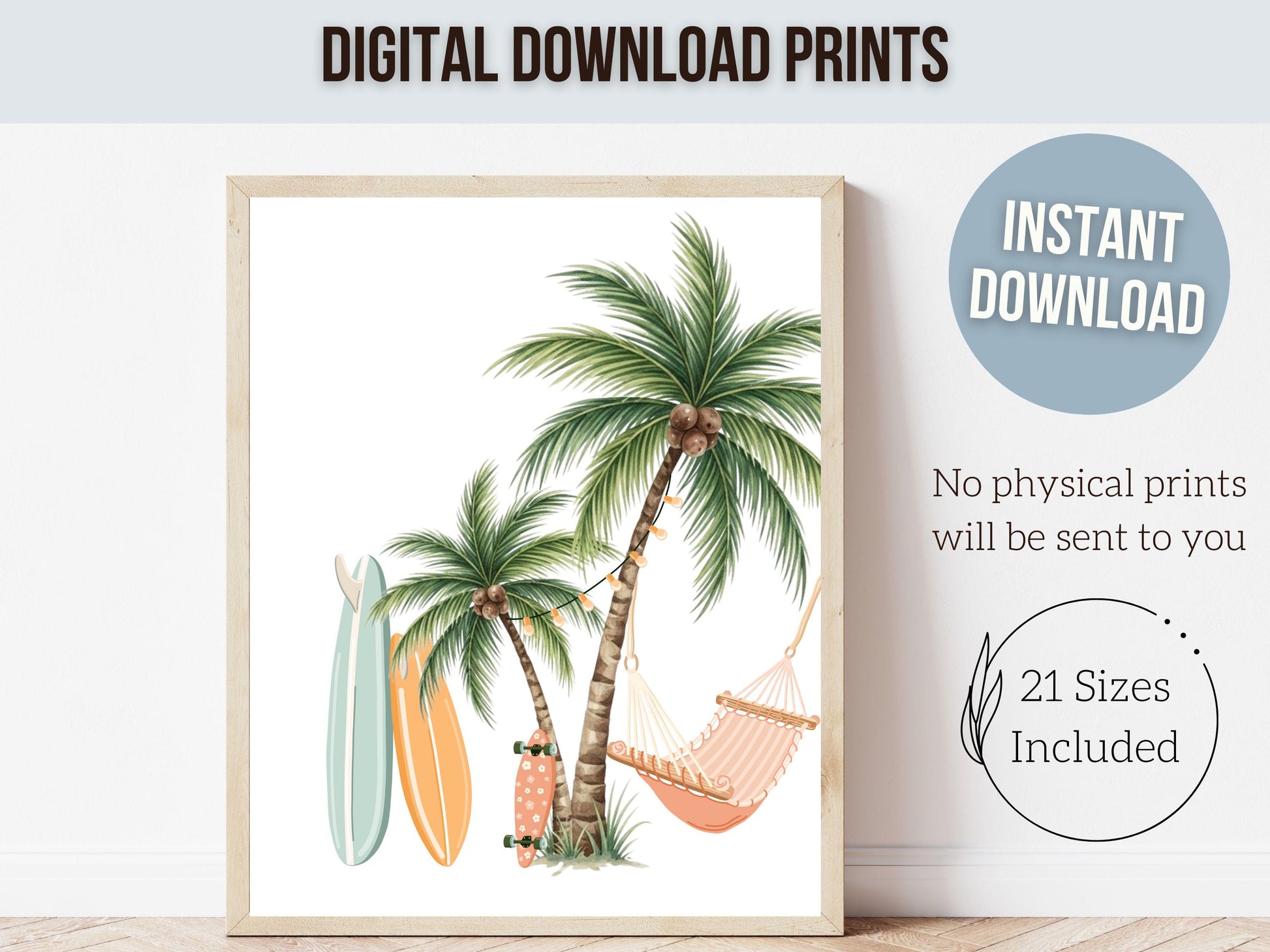 Set of 3 Surfboard Palm Tree Prints, Coastal Nursery Wall Art, Beach House Bedroom Wall Decor (Digital Download)