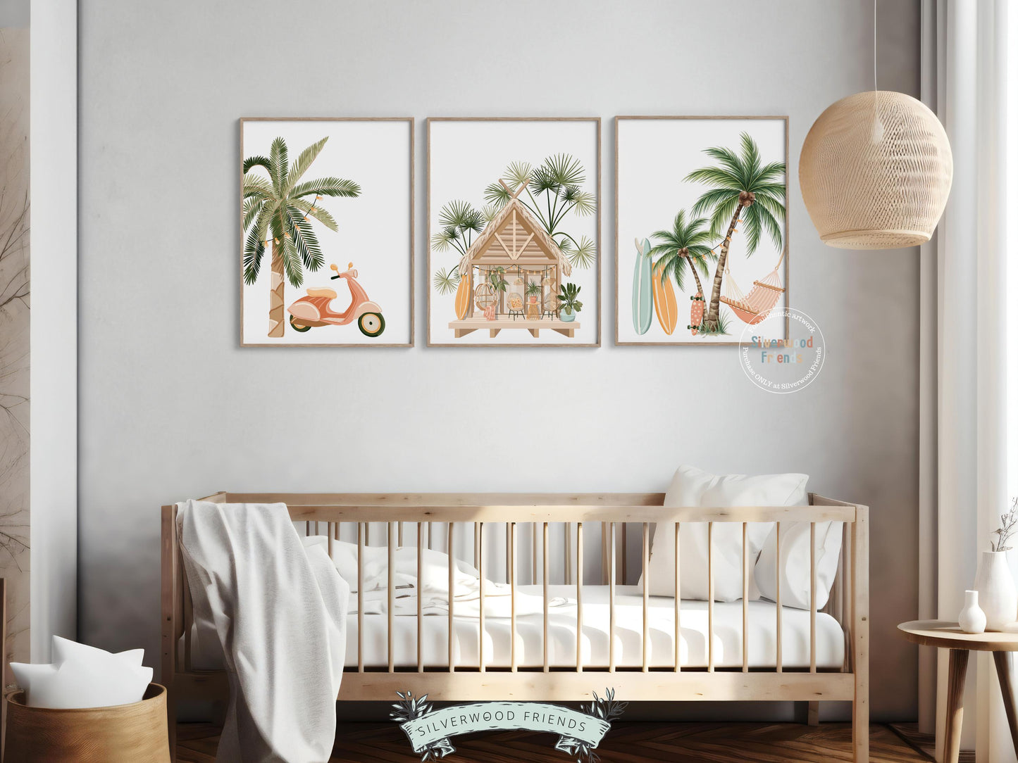 Set of 3 Surfboard Palm Tree Prints, Coastal Nursery Wall Art, Beach House Bedroom Wall Decor (Digital Download)
