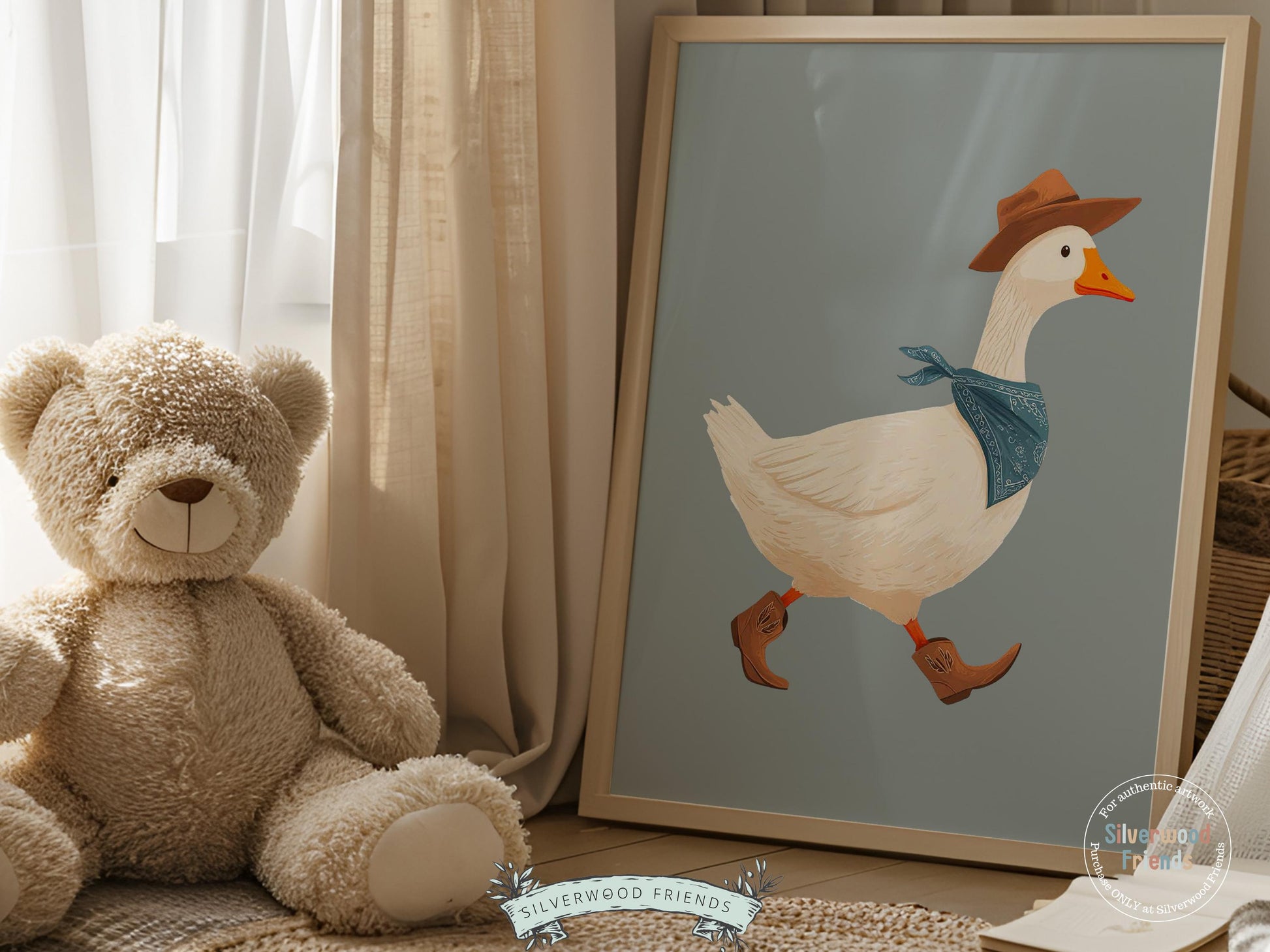 Cowboy Goose Nursery Print, Western Baby Boy Decor, Baby Boy Blue Nursery Wall Art (Digital Download)