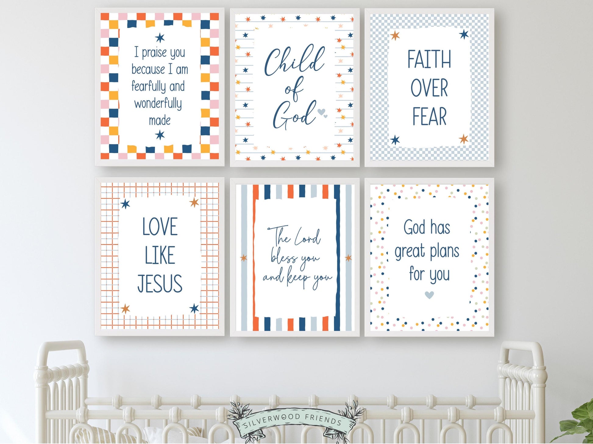 Set of 6 Christian Kids Wall Art Prints, Bible Verse Nursery Decor, Faith Based Kids Room Decor, Motivational Bible Quotes for Kids(Digital)