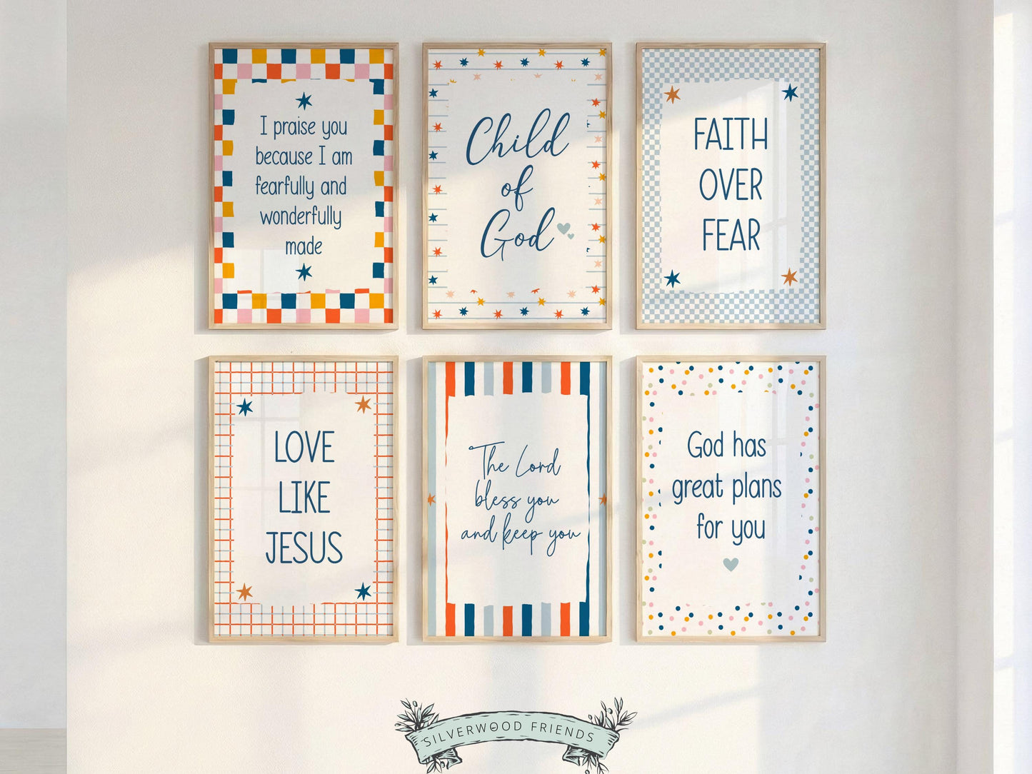 Set of 6 Christian Kids Wall Art Prints, Bible Verse Nursery Decor, Faith Based Kids Room Decor, Motivational Bible Quotes for Kids(Digital)