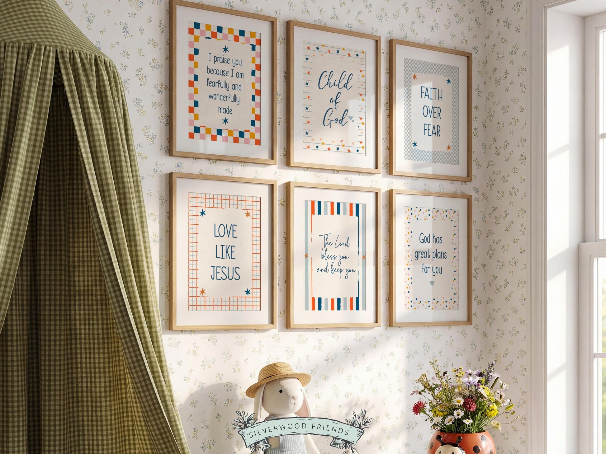 Set of 6 Christian Kids Wall Art Prints, Bible Verse Nursery Decor, Faith Based Kids Room Decor, Motivational Bible Quotes for Kids(Digital)