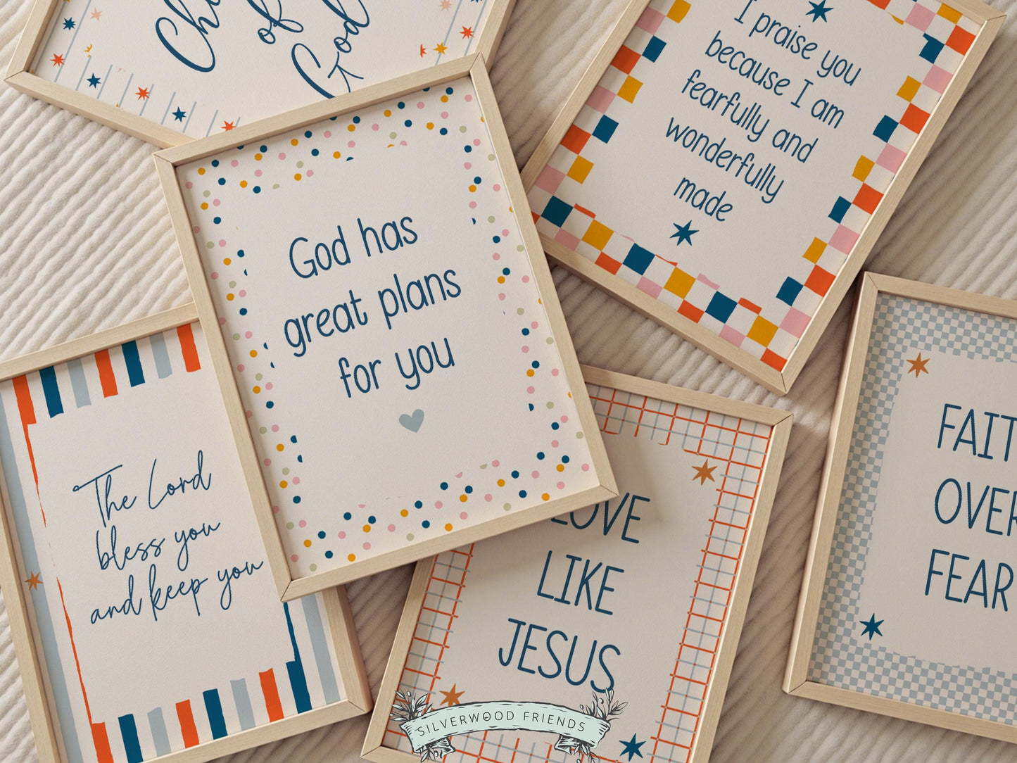 Set of 6 Christian Kids Wall Art Prints, Bible Verse Nursery Decor, Faith Based Kids Room Decor, Motivational Bible Quotes for Kids(Digital)
