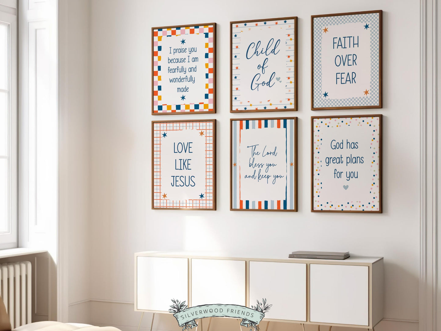 Set of 6 Christian Kids Wall Art Prints, Bible Verse Nursery Decor, Faith Based Kids Room Decor, Motivational Bible Quotes for Kids(Digital)