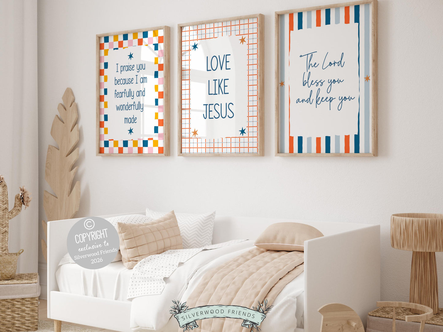 Set of 3 Christian Kids Wall Art Prints, Bible Verse Nursery Decor, Faith Based Kids Room Decor, Motivational Bible Quotes for Kids(Digital)