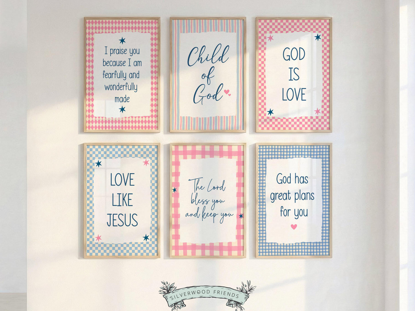 Set of 6 Christian Kids Wall Art Prints, Baby Girl Bible Verse Nursery Decor, Faith Based Kids Room Decor, Motivational Bible Quote(Digital)
