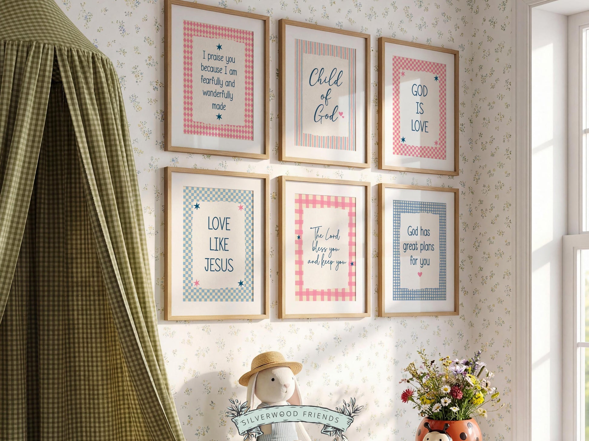 Set of 6 Christian Kids Wall Art Prints, Baby Girl Bible Verse Nursery Decor, Faith Based Kids Room Decor, Motivational Bible Quote(Digital)