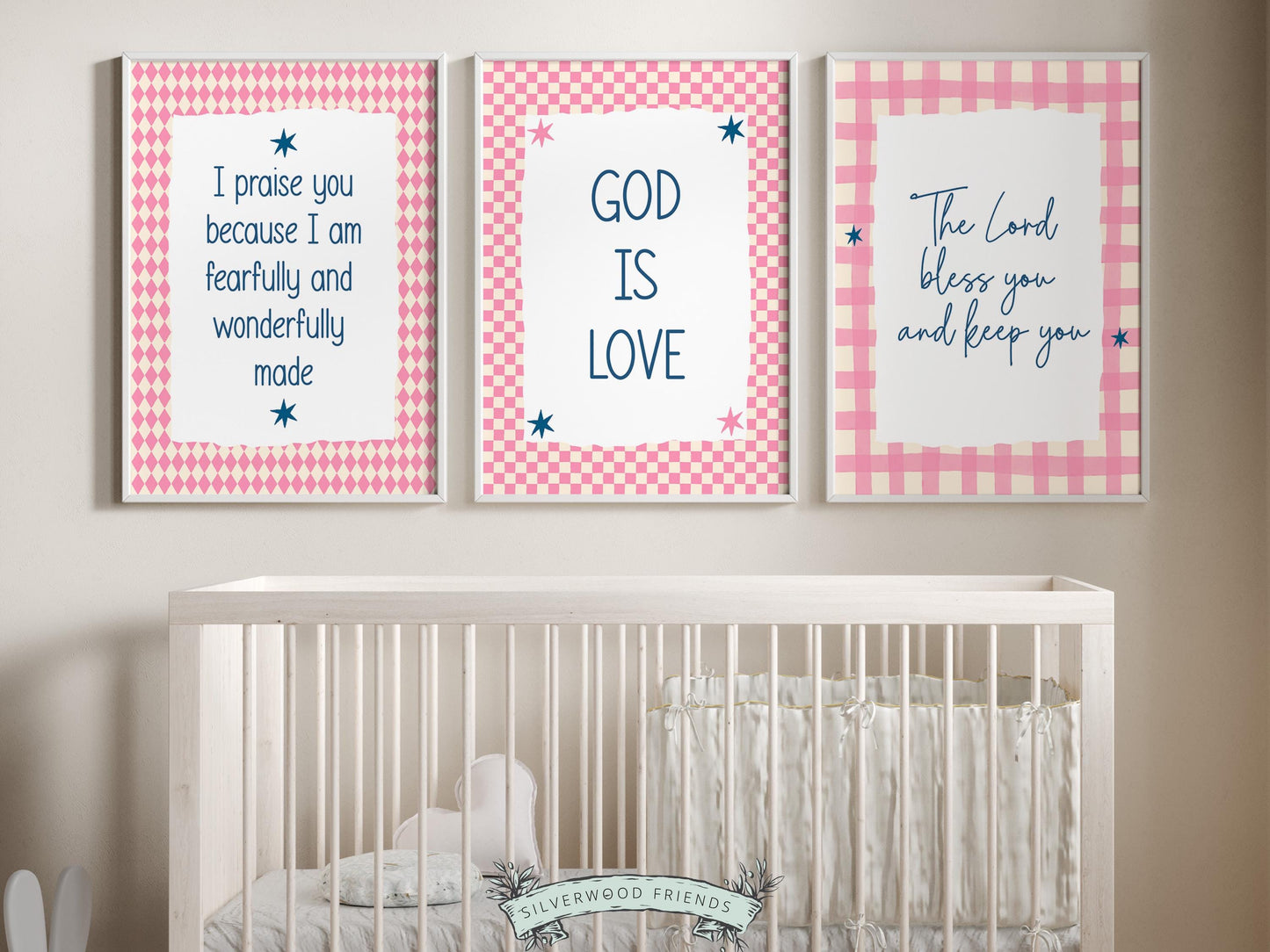 Christian Nursery Prints, Baby Girl Pink Bible Verse Nursery Decor, Faith Based Kids Room Decor, Motivational Bible Quotes, Digital Prints