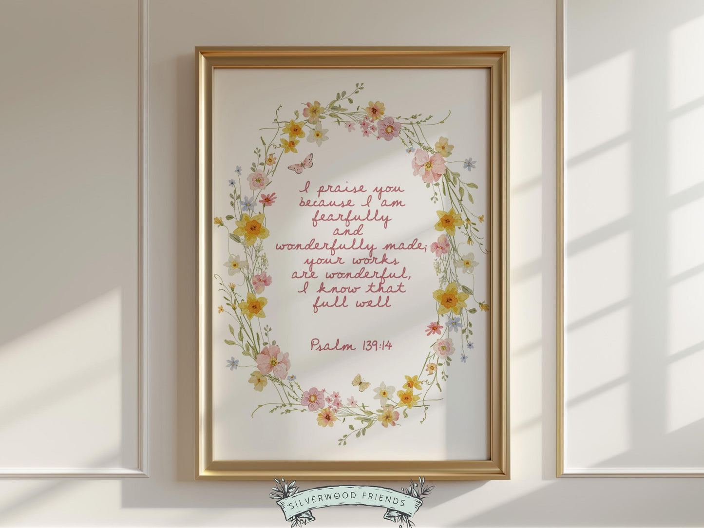 Psalm 139:14 Nursery Wall Art, Fearfully and Wonderfully Made Bible Verse Print, Baby Girl Floral Christian Nursery Decor, Digital Download