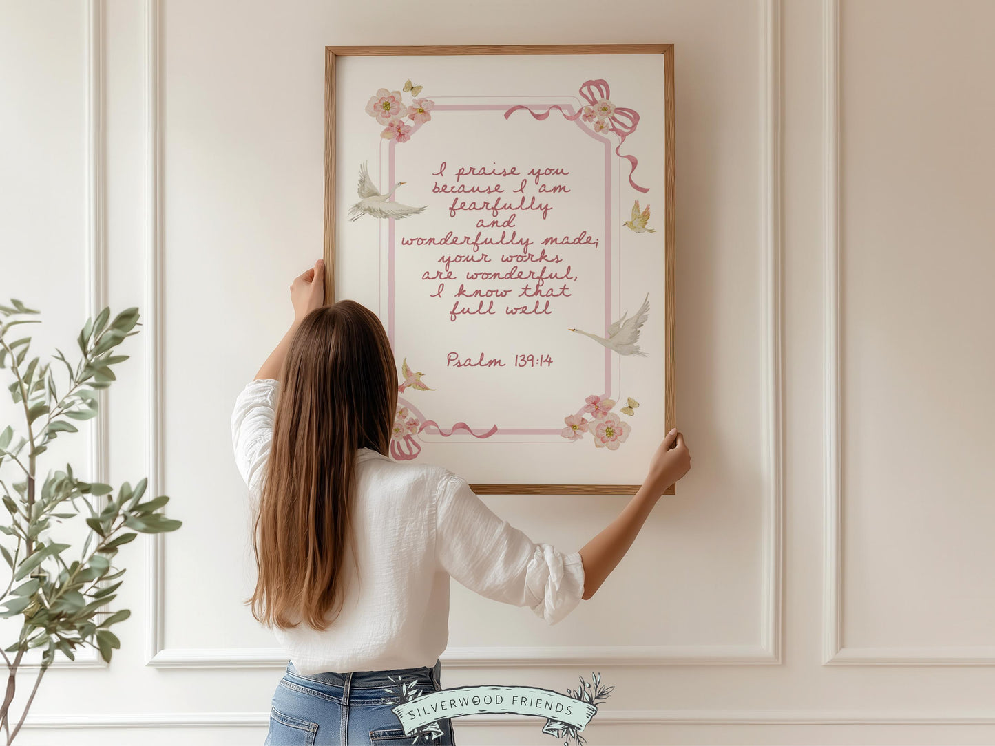 Psalm 139:14 Nursery Wall Art, Fearfully and Wonderfully Made Bible Verse Print, Baby Girl Floral Goose Christian Nursery Decor (DIGITAL)