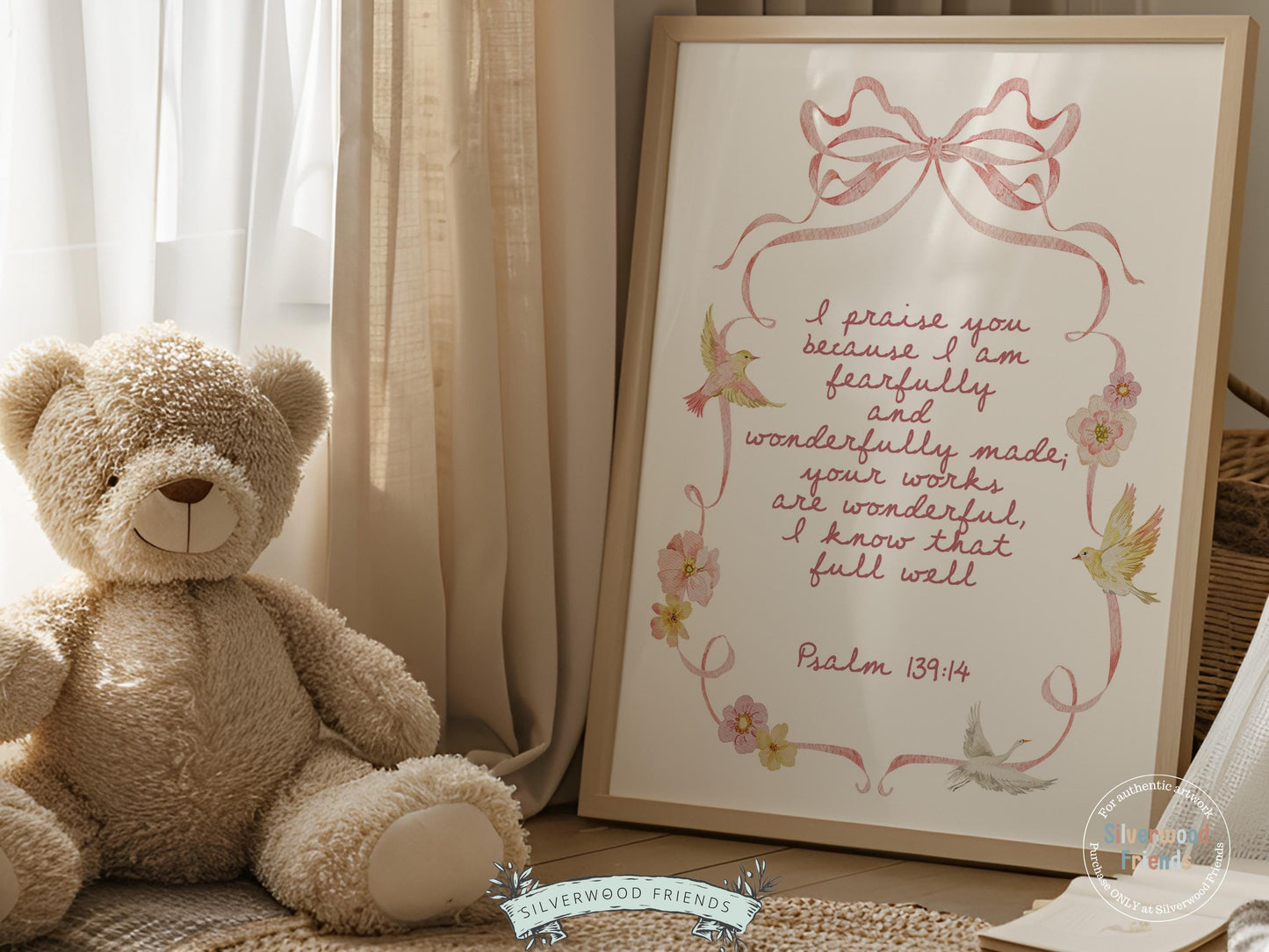 Psalm 139:14 Nursery Wall Art, Fearfully Wonderfully Made Bible Verse Print, Baby Girl Pretty Floral Goose Christian Nursery Decor (DIGITAL)