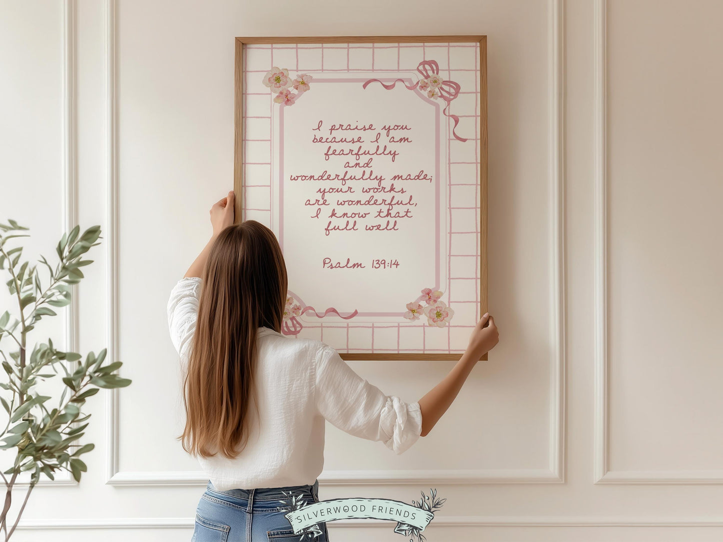 Psalm 139:14 Nursery Wall Art, Fearfully and Wonderfully Made Bible Verse Print, Baby Girl Floral Christian Nursery Decor, Digital Download