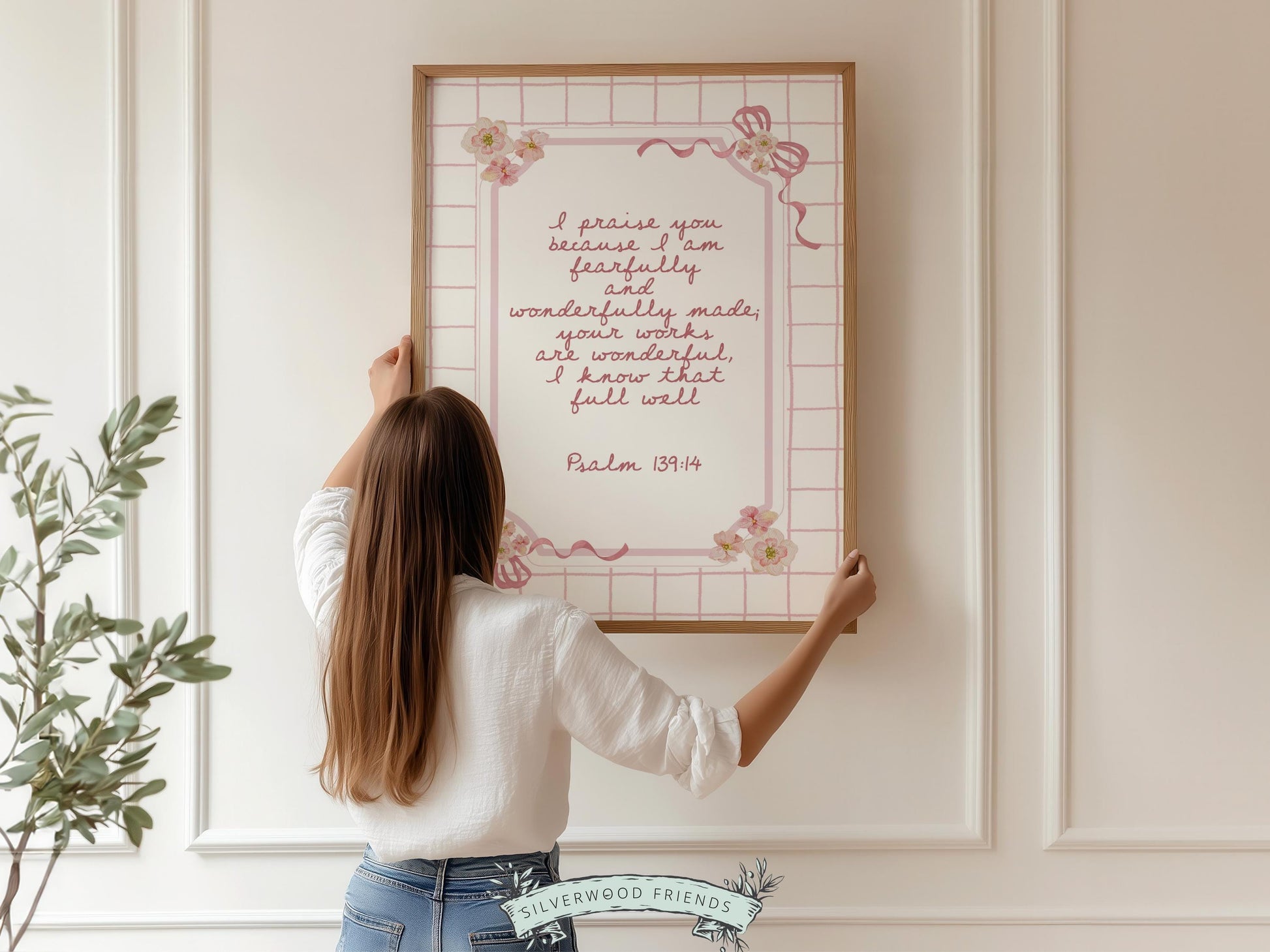 Psalm 139:14 Nursery Wall Art, Fearfully and Wonderfully Made Bible Verse Print, Baby Girl Floral Christian Nursery Decor, Digital Download