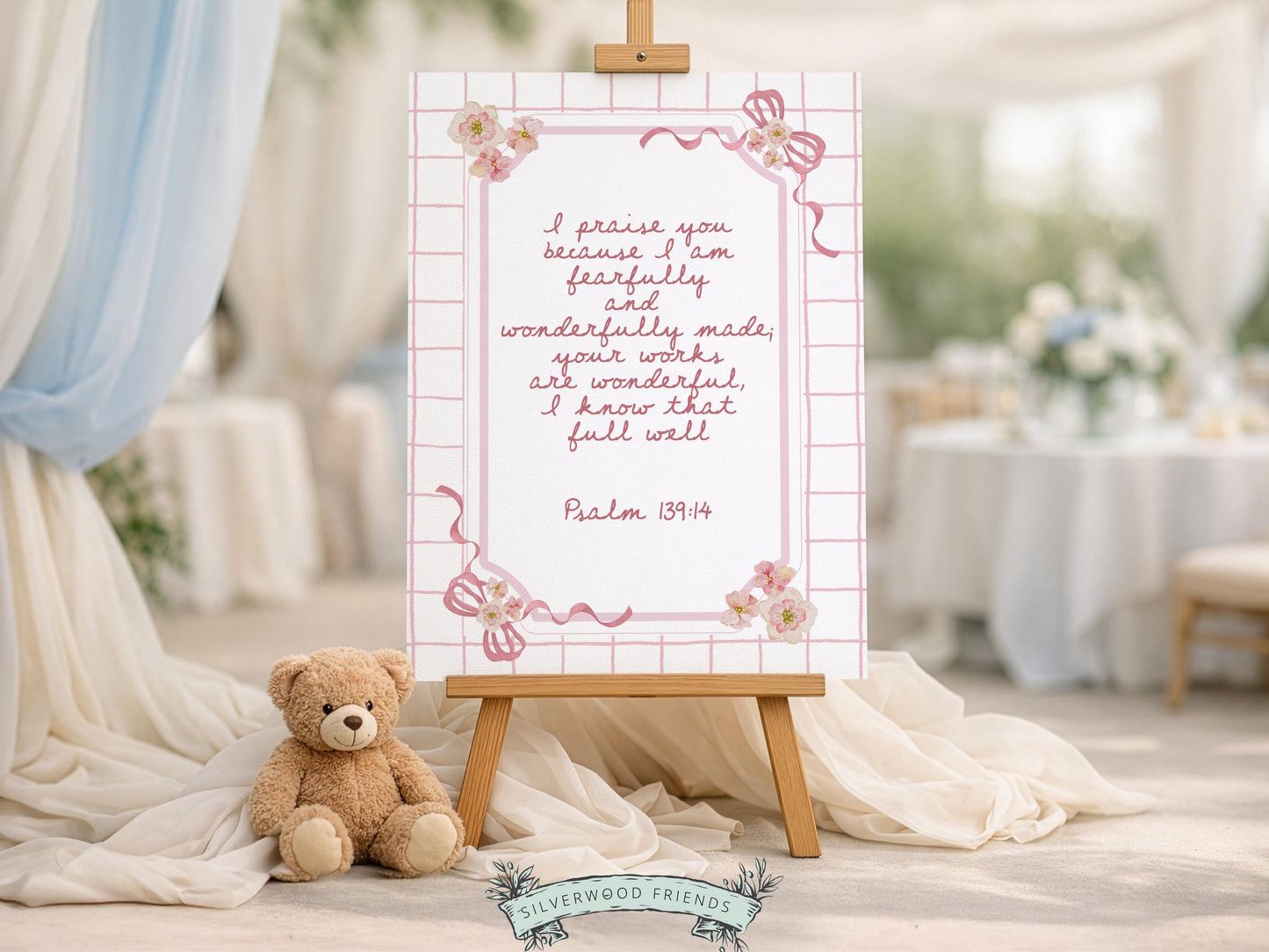 Psalm 139:14 Nursery Wall Art, Fearfully and Wonderfully Made Bible Verse Print, Baby Girl Floral Christian Nursery Decor, Digital Download