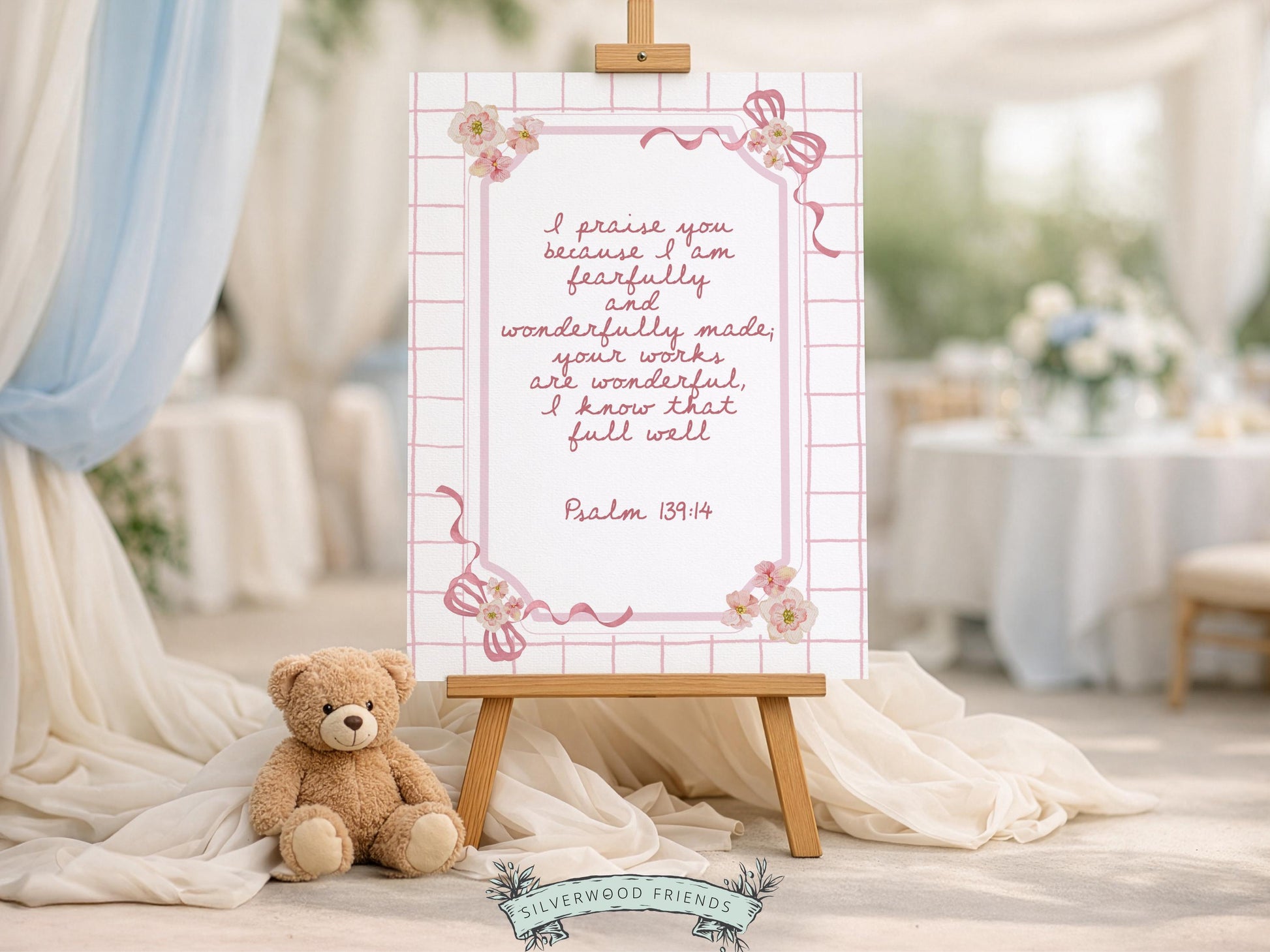 Psalm 139:14 Nursery Wall Art, Fearfully and Wonderfully Made Bible Verse Print, Baby Girl Floral Christian Nursery Decor, Digital Download