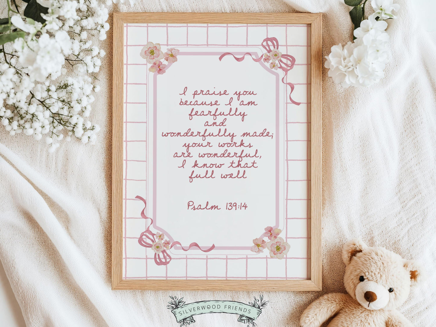 Psalm 139:14 Nursery Wall Art, Fearfully and Wonderfully Made Bible Verse Print, Baby Girl Floral Christian Nursery Decor, Digital Download