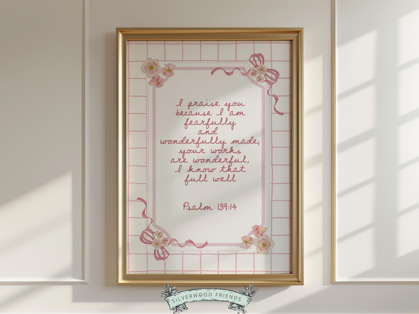 Psalm 139:14 Nursery Wall Art, Fearfully and Wonderfully Made Bible Verse Print, Baby Girl Floral Christian Nursery Decor, Digital Download