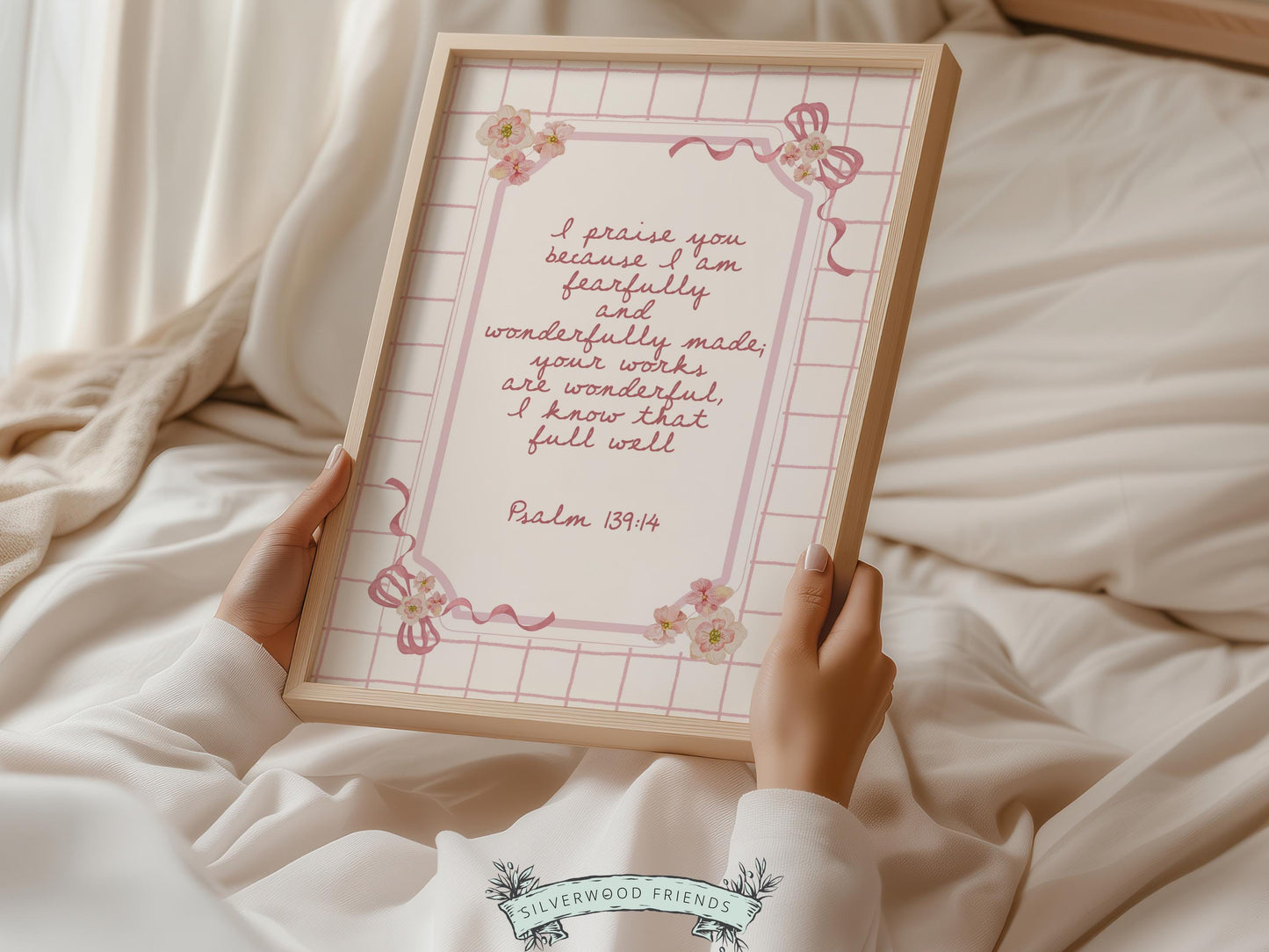 Psalm 139:14 Nursery Wall Art, Fearfully and Wonderfully Made Bible Verse Print, Baby Girl Floral Christian Nursery Decor, Digital Download