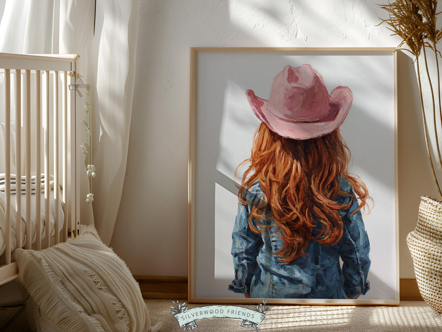 Red Hair Cowgirl Nursery Print, Baby Girl Cowgirl Western Nursery Decor, Pink Cowgirl Hat Poster, Horse Nursery Wall Art (DIGITAL DOWNLOAD)