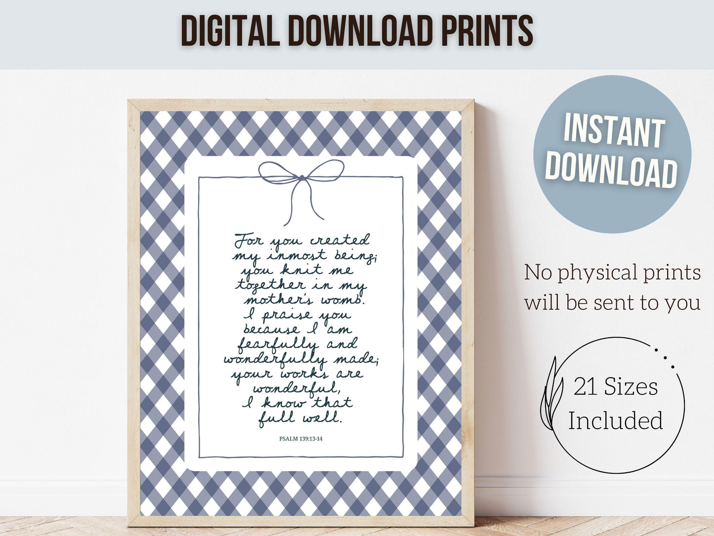 Christian Wall Art, Bible Verse Nursery Print, Christian Faith Nursery Decor, Scripture Nursery Wall Art, Psalm 139:13-14 (Digital Download)