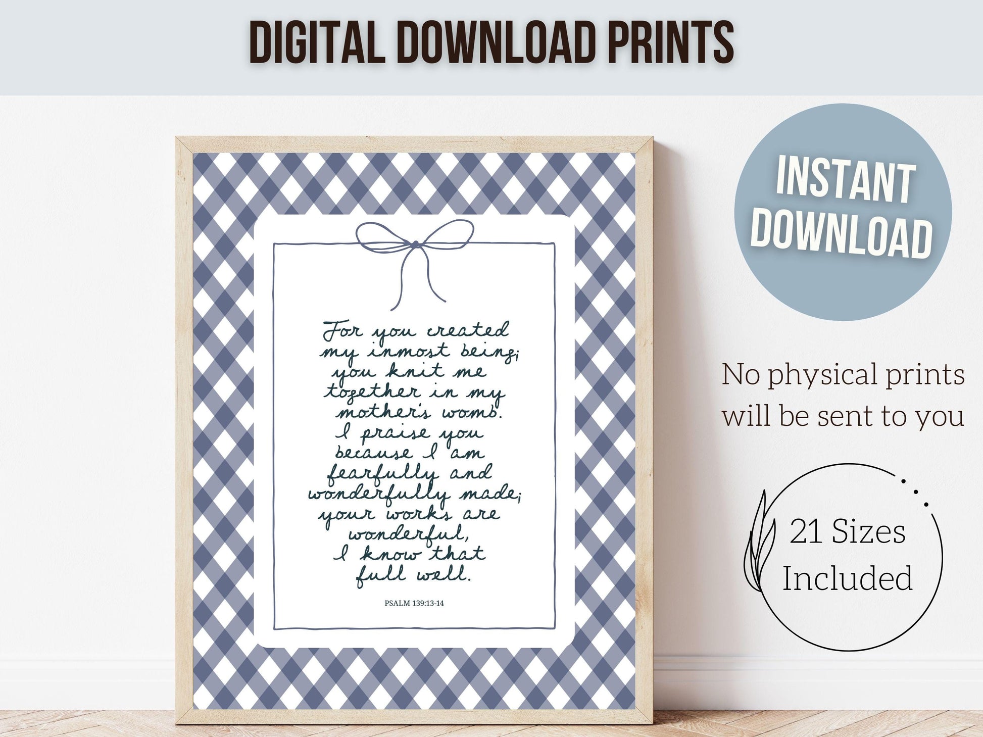 Christian Wall Art, Bible Verse Nursery Print, Christian Faith Nursery Decor, Scripture Nursery Wall Art, Psalm 139:13-14 (Digital Download)