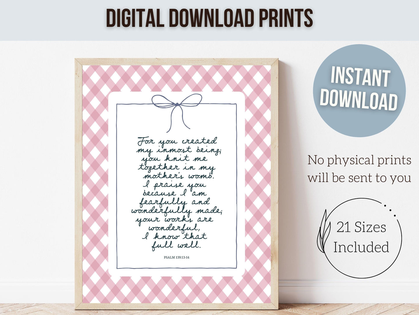 Christian Wall Art, Bible Verse Nursery Print, Christian Faith Nursery Decor, Scripture Nursery Wall Art, Psalm 139:13-14 (Digital Download)