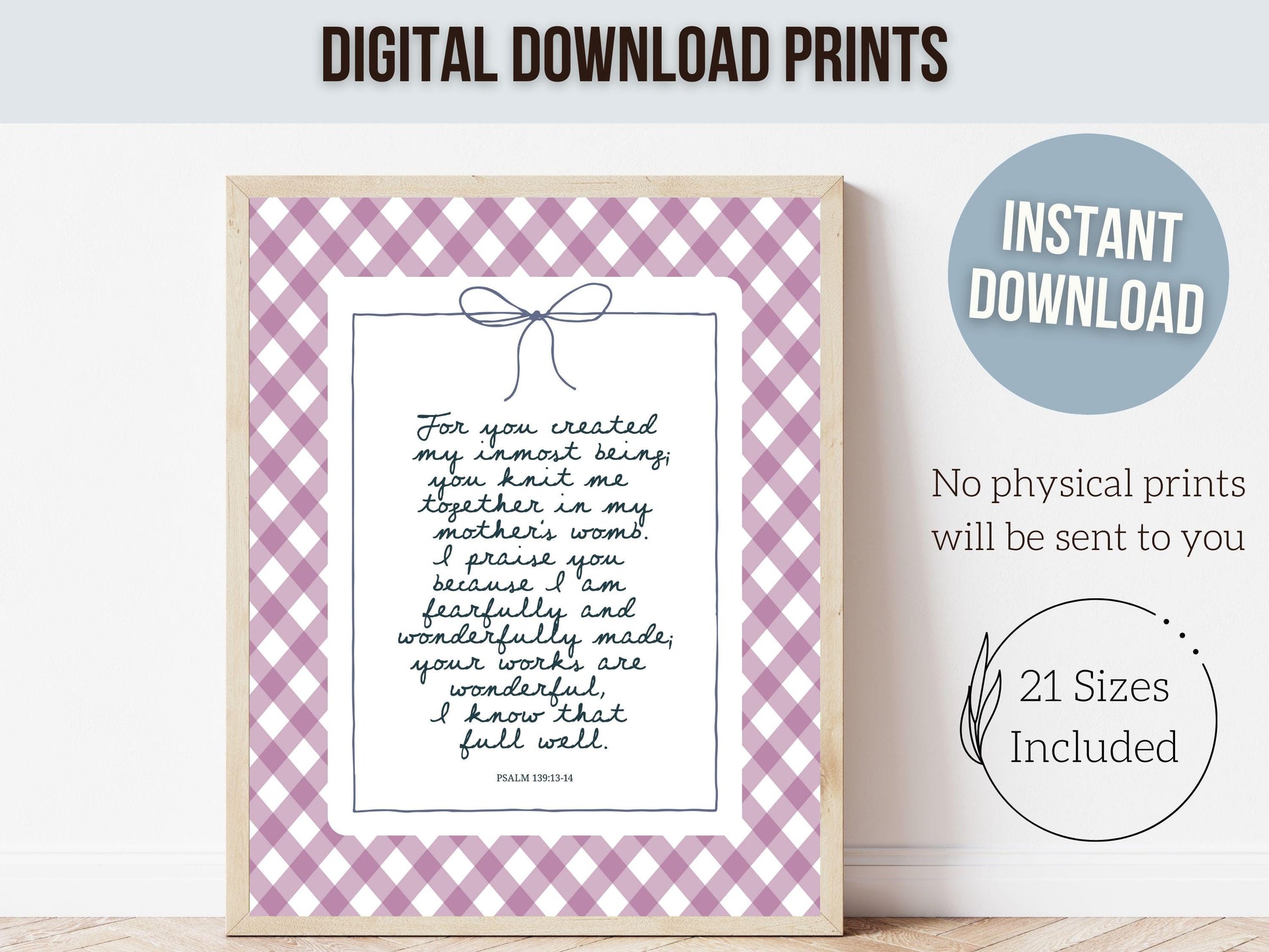 Christian Wall Art, Bible Verse Nursery Print, Christian Faith Nursery Decor, Scripture Nursery Wall Art, Psalm 139:13-14 (Digital Download)