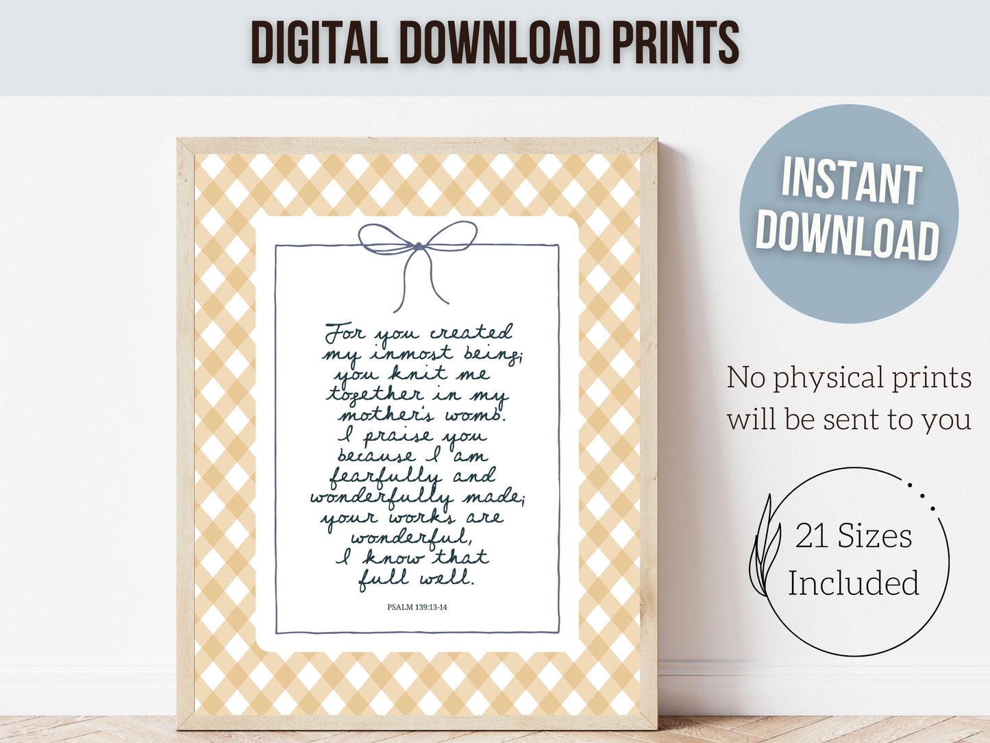 Christian Wall Art, Bible Verse Nursery Print, Christian Faith Nursery Decor, Scripture Nursery Wall Art, Psalm 139:13-14 (Digital Download)