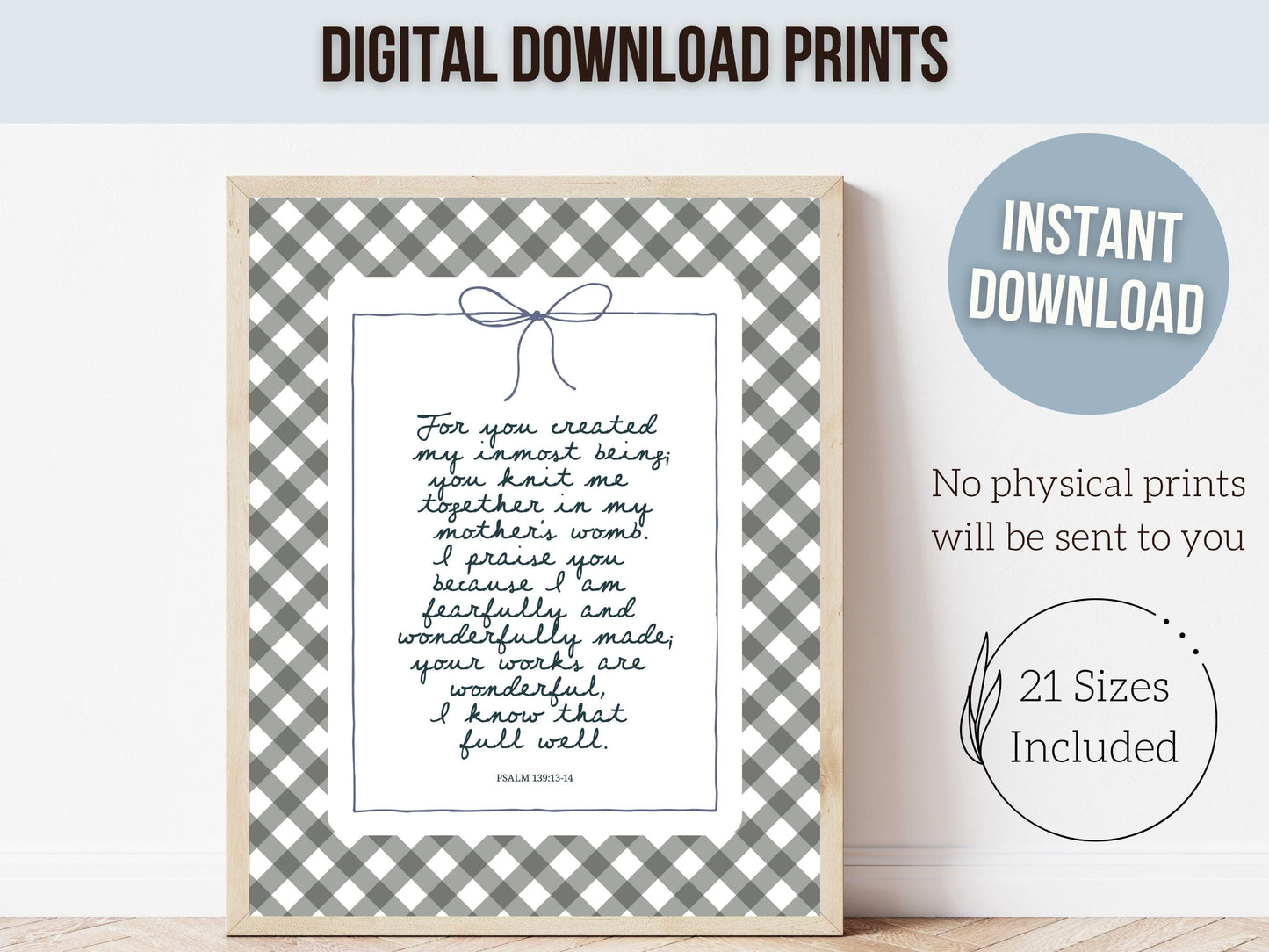 Christian Wall Art, Bible Verse Nursery Print, Christian Faith Nursery Decor, Scripture Nursery Wall Art, Psalm 139:13-14 (Digital Download)