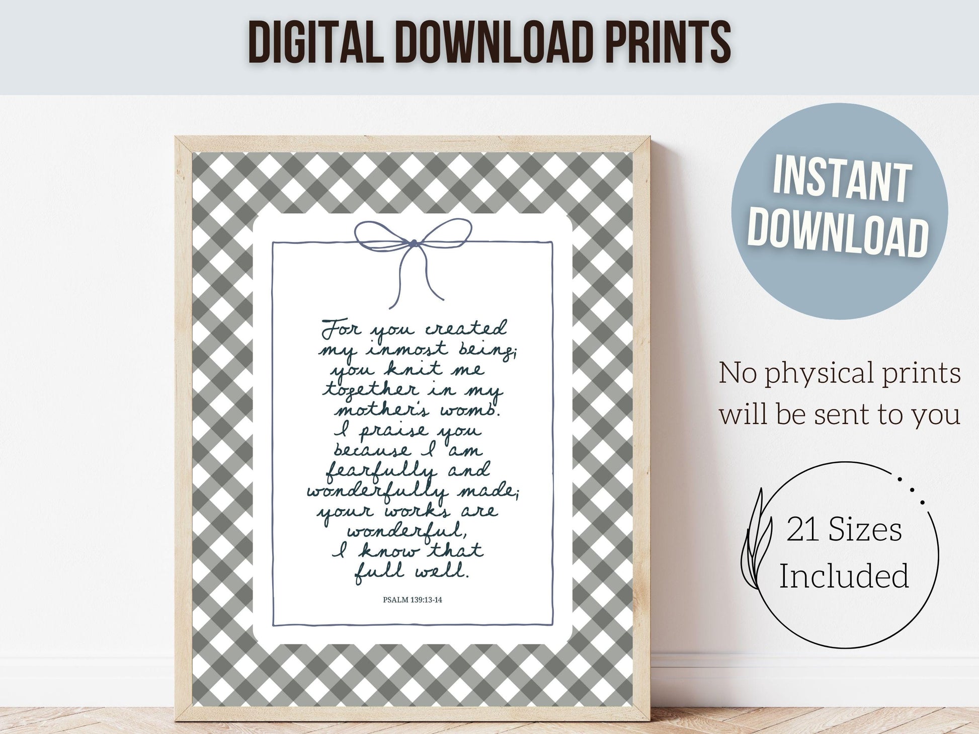 Christian Wall Art, Bible Verse Nursery Print, Christian Faith Nursery Decor, Scripture Nursery Wall Art, Psalm 139:13-14 (Digital Download)