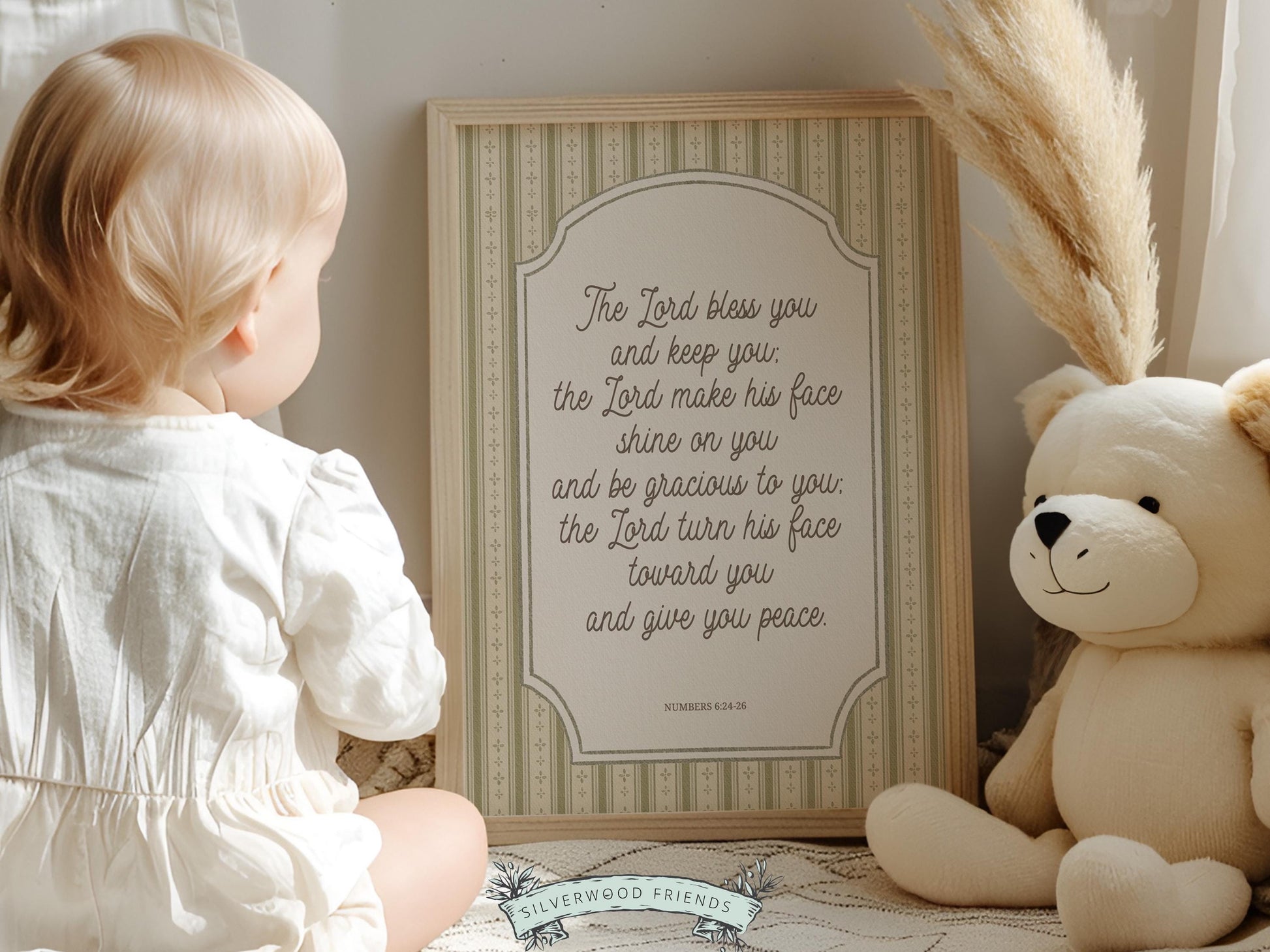 Christian Nursery Wall Art, The Lord Bless You Bible Verse Nursery Print, Farmhouse Scripture Wall Decor, Numbers 6:24-26 (Digital Download)