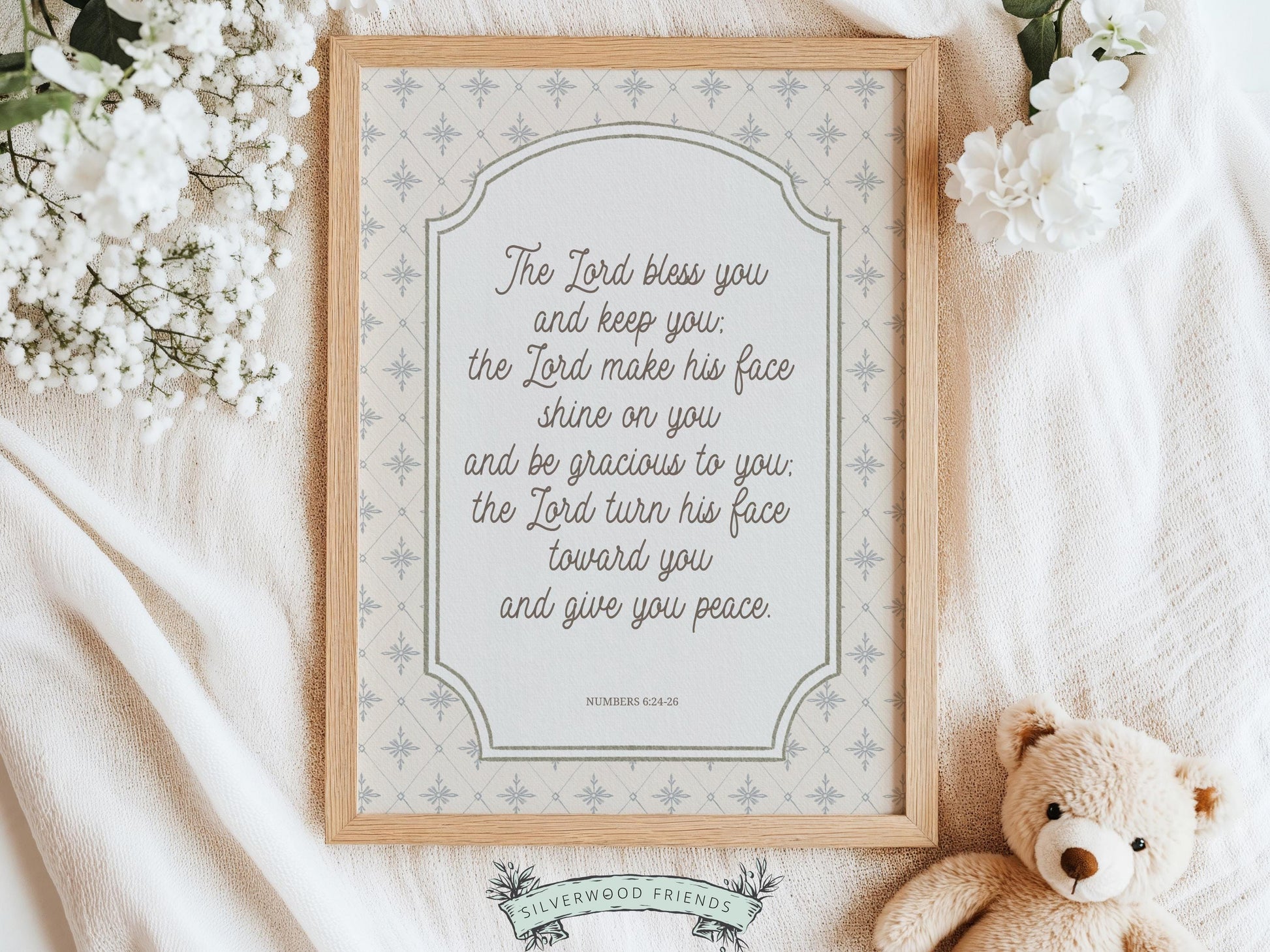 Christian Nursery Wall Art, The Lord Bless You Bible Verse Nursery Print, Farmhouse Scripture Wall Decor, Numbers 6:24-26 (Digital Download)