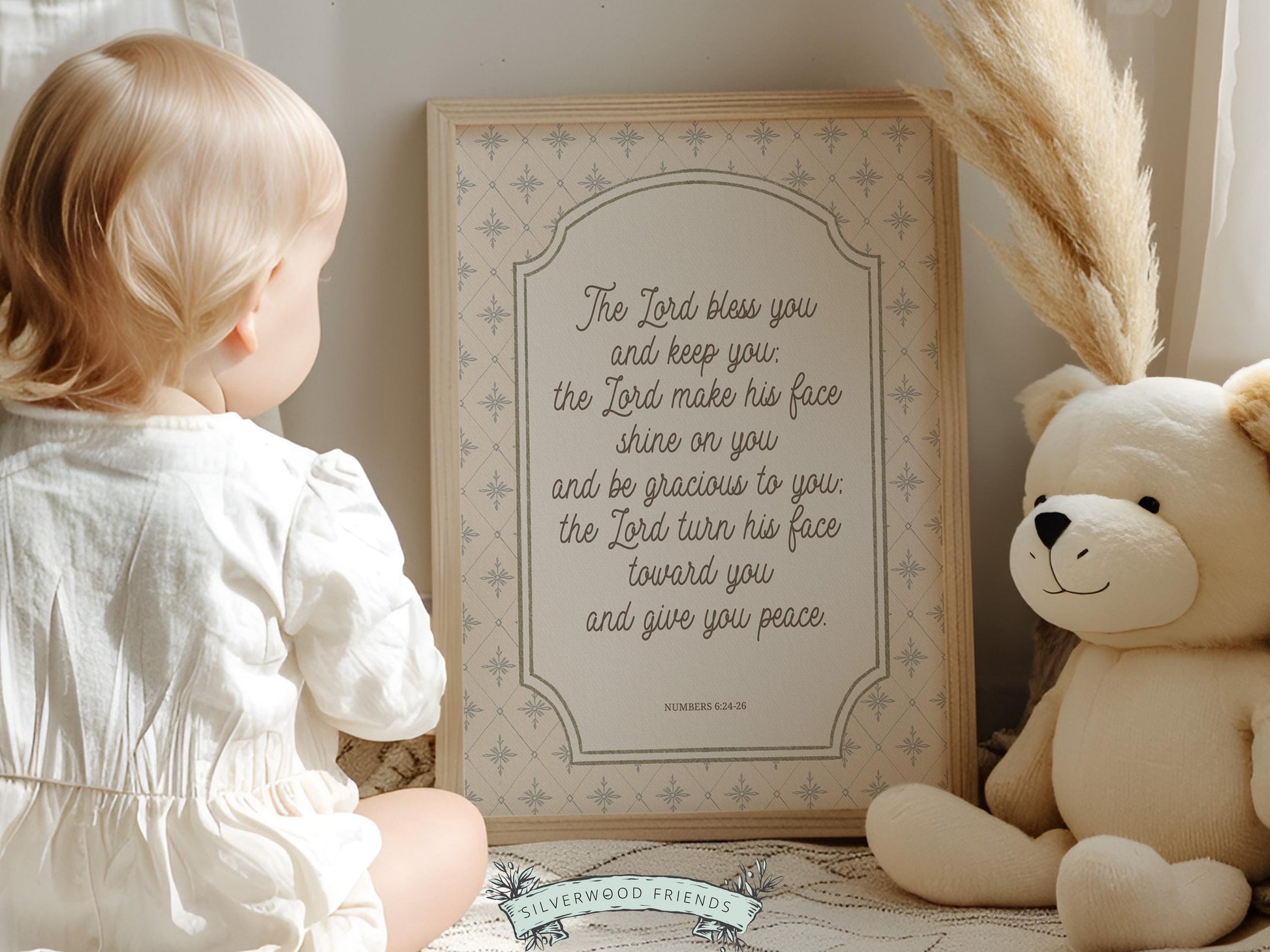 Christian Nursery Wall Art, The Lord Bless You Bible Verse Nursery Print, Farmhouse Scripture Wall Decor, Numbers 6:24-26 (Digital Download)