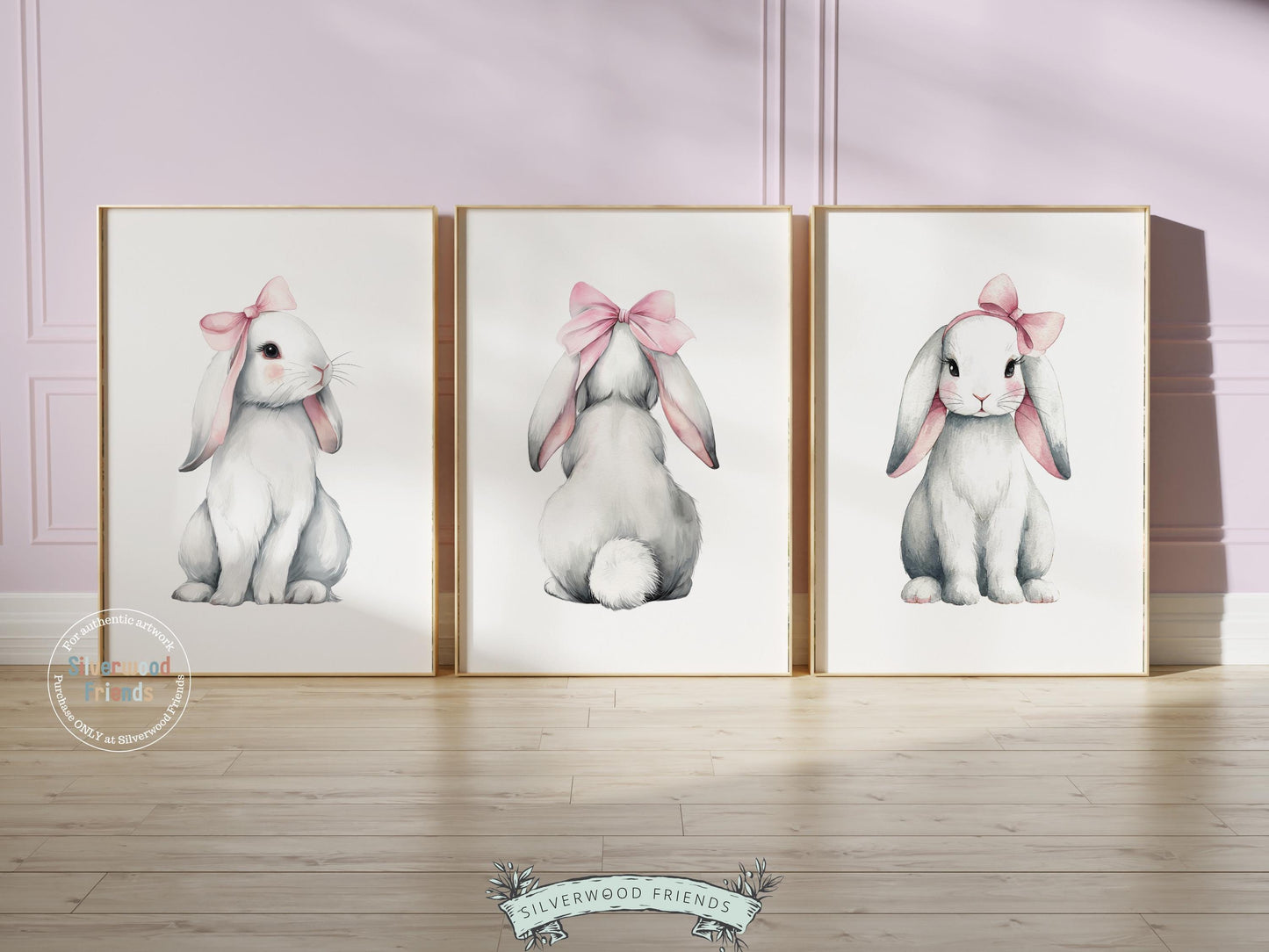 Baby Girls Bunny Nursery Prints, Baby Girl Woodland Bunny Nursery Decor, Nursery Wall Art, Easter Decor Poster, Spring Artwork Digital Print
