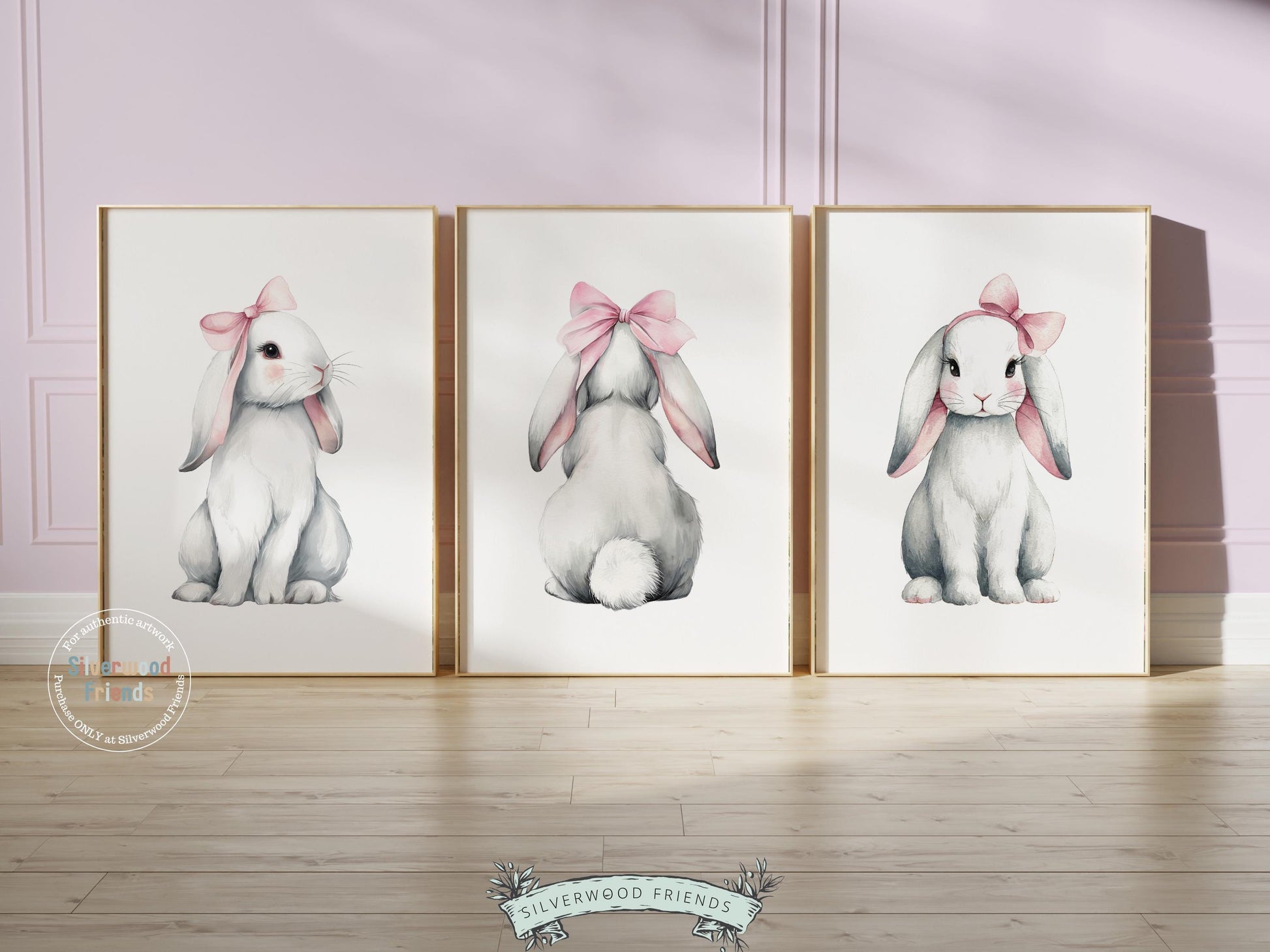 Baby Girls Bunny Nursery Prints, Baby Girl Woodland Bunny Nursery Decor, Nursery Wall Art, Easter Decor Poster, Spring Artwork Digital Print